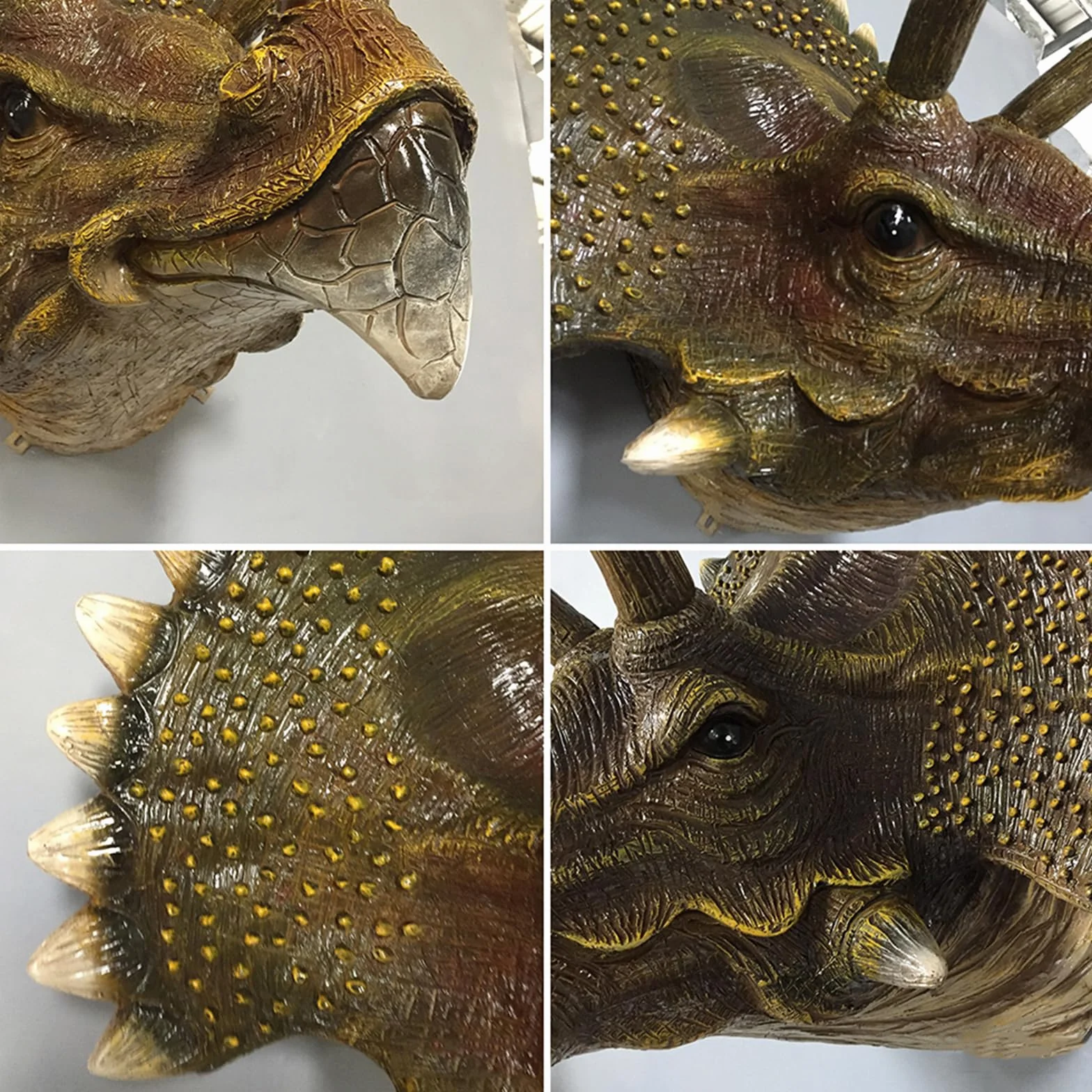 YXCQHZM Głowa dinozaura rzeźba Triceratops montowana na ścianie wisząca dekoracja tablica figurka realistyczna replika ziemia przed czasem epoka lodowcowa dinozaury