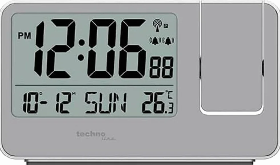 Technoline WT534 budzik z projektorem, zegar radiowy, projekcja temperatury i godziny, srebrny