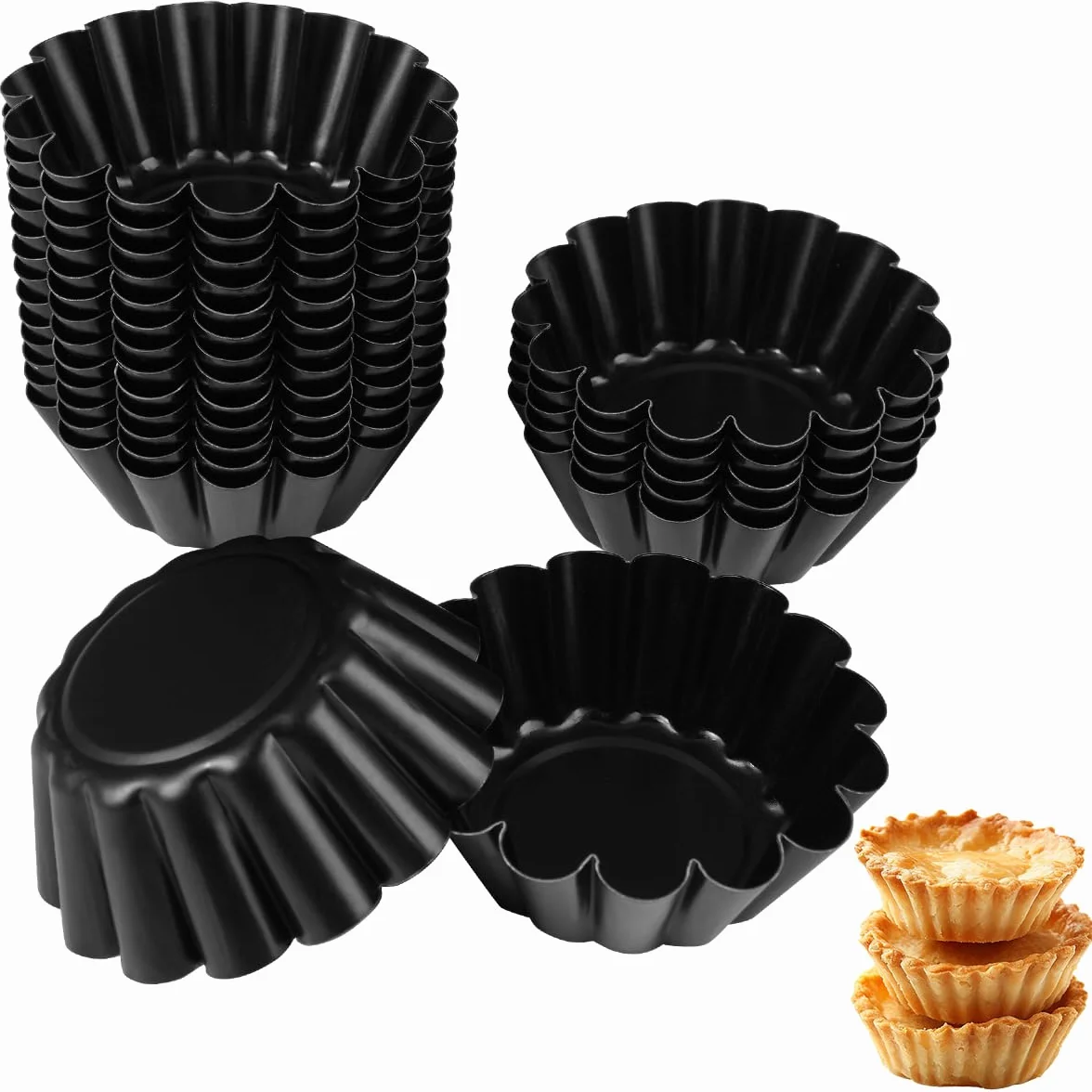 20 sztuk 6 x 2,5 cm foremek do tortletów, mini foremek do tarty, małe foremki do tarty, foremki do ciasta jajecznego, mini foremki ze stali węglowej, do puddingu, ciasta, babeczek