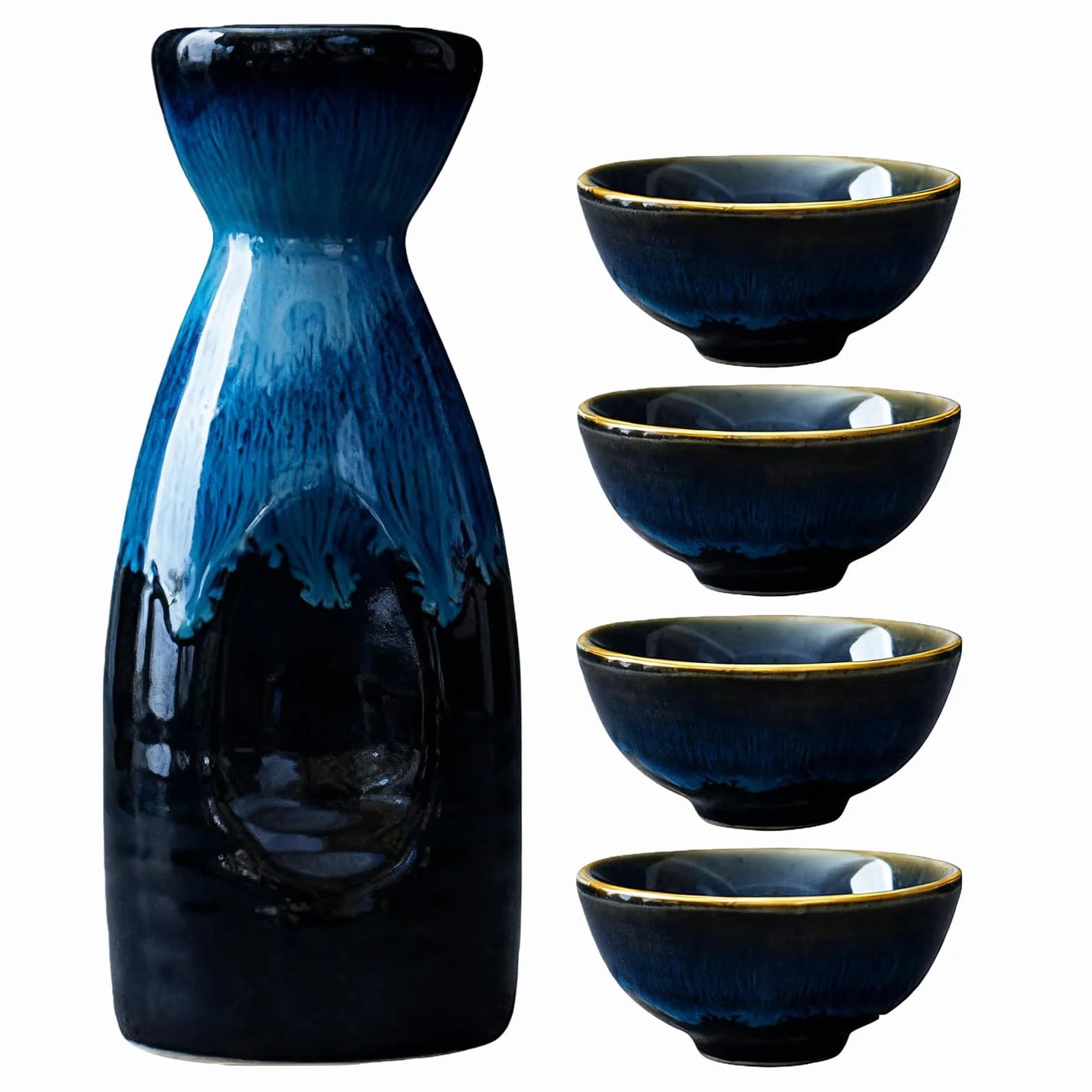Zestaw japońskiego sake z ceramiki, 5-częściowy japoński zestaw sake z 4 kubkami do sake, 1 dzbanek do sake, zestaw dzbanków do sake z ceramicznych kubków, zestaw porcelanowych liquorów, zestaw kubków
