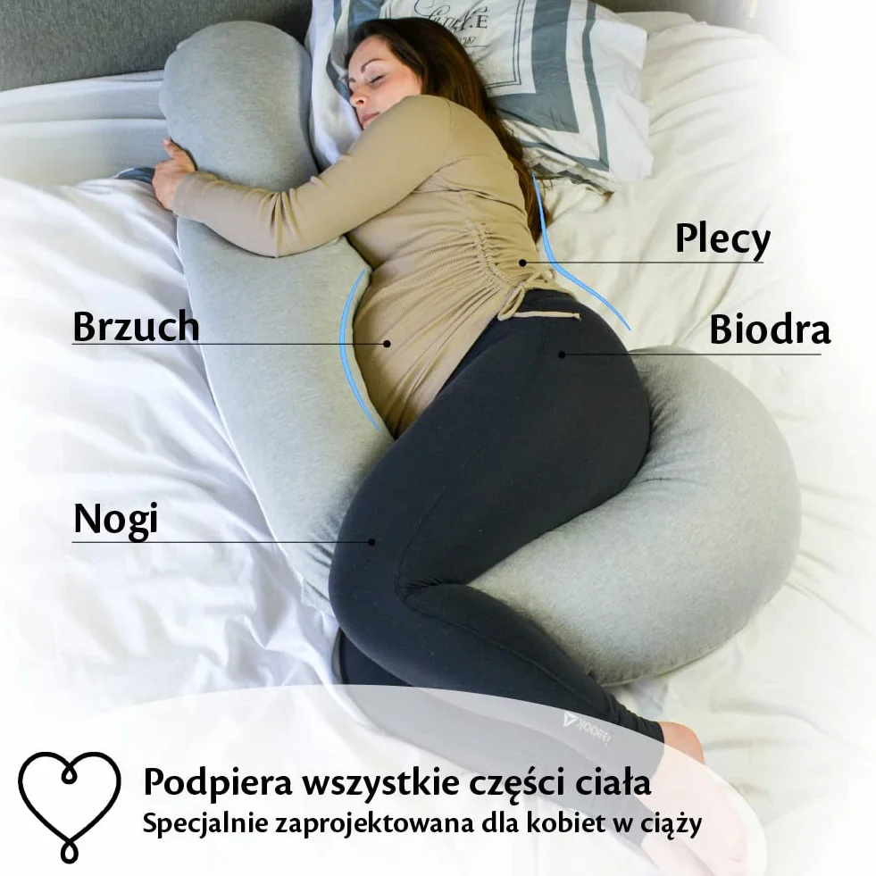 Ella Poduszka do Spania dla Kobiet w Ciąży - Poduszka dla Ciężarnych, Karmiących i Śpiących na Boku Mam - Poliesterowe Wypełnienie, Zdejmowany Pokrowiec z Bawełny - Forma J, 155x80cm, Szara