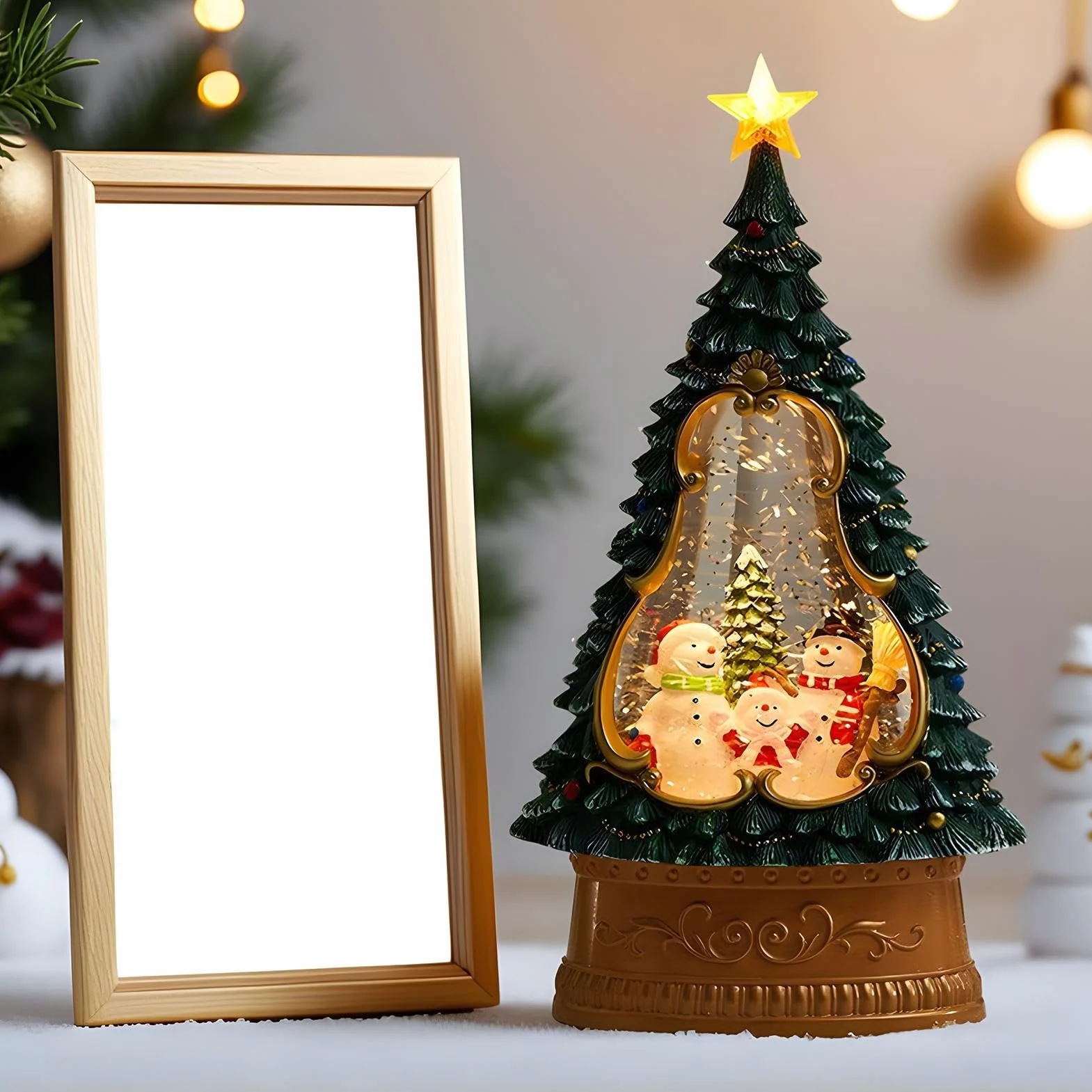 Bożonarodzeniowa Śnieżna Kula USB Muzyczny Timer 6-Godzinny | Świąteczna Kula Śnieżna Lampion Brokat Dekoracja Do Kominka Jadalni Półki Sypialni Parapetu Przyjaciół Nastolatków