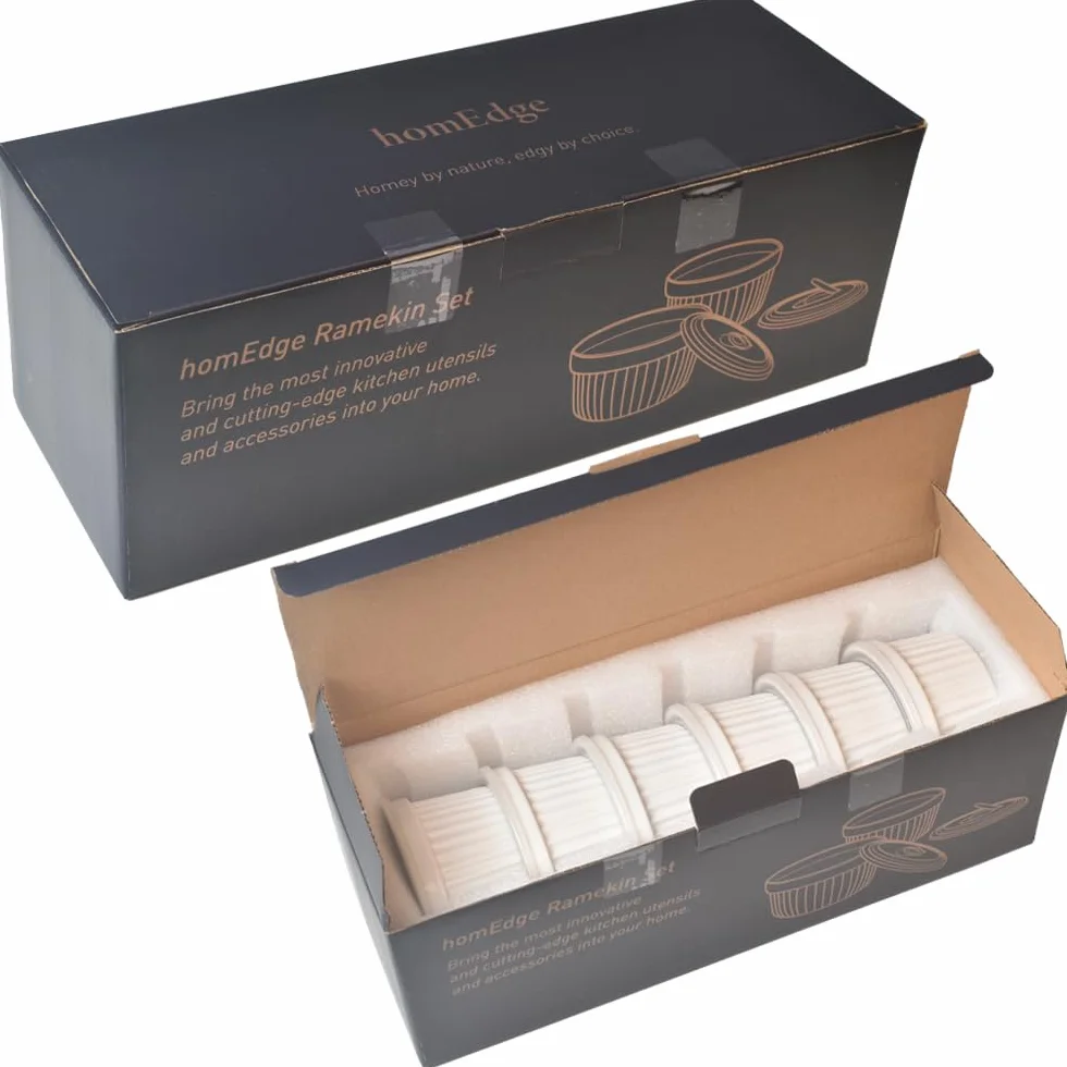 homEdge Porcelanowy zestaw Ramekins z pokrywką, 240 ml / 8 uncji, miska do lodów, Creme Brûlée Ramekins Soufflé, zestaw 6 sztuk, kolor biały