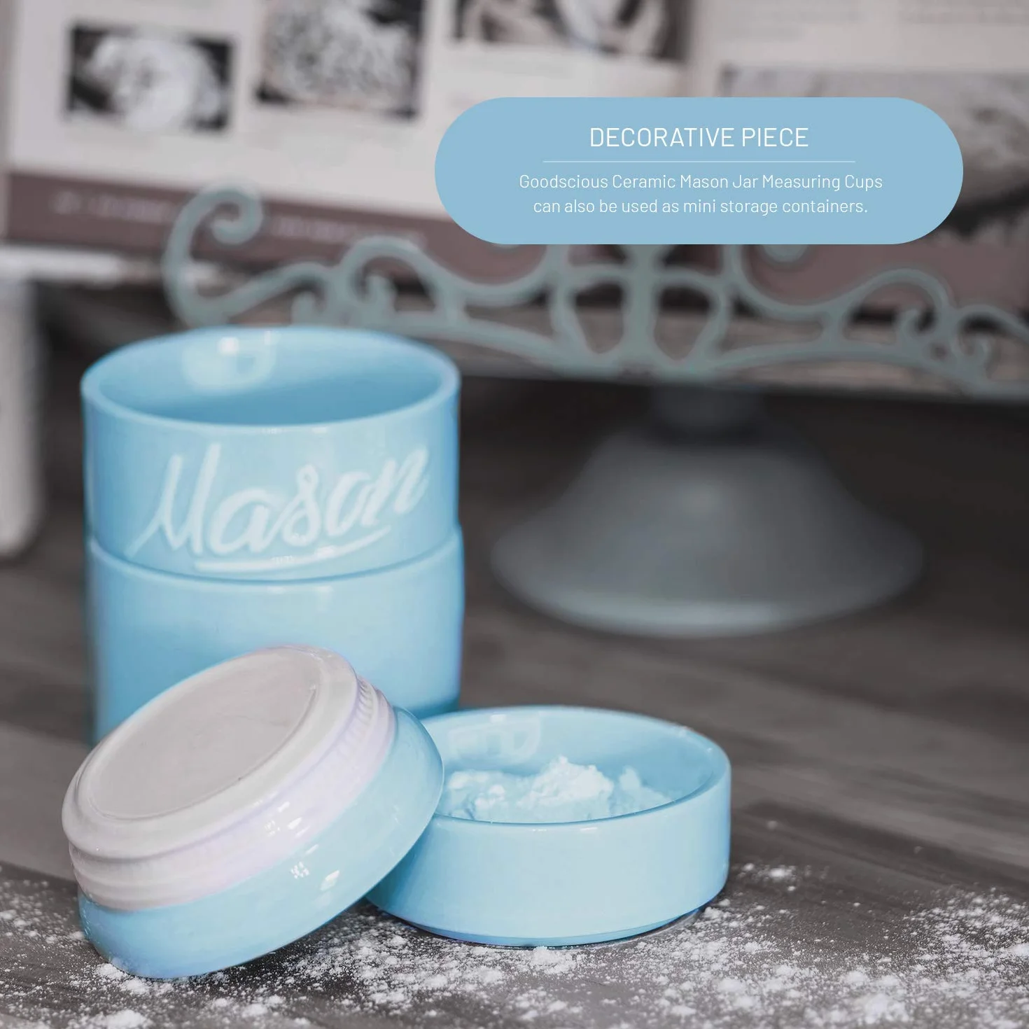 Mason Jar Ceramiczne kubki z miarką, możliwość układania w stos, zestaw kubków z miarką jako prezent kuchenny, rustykalny kubek pomiarowy do akcesoriów kuchennych i dekoracji, idealny zestaw