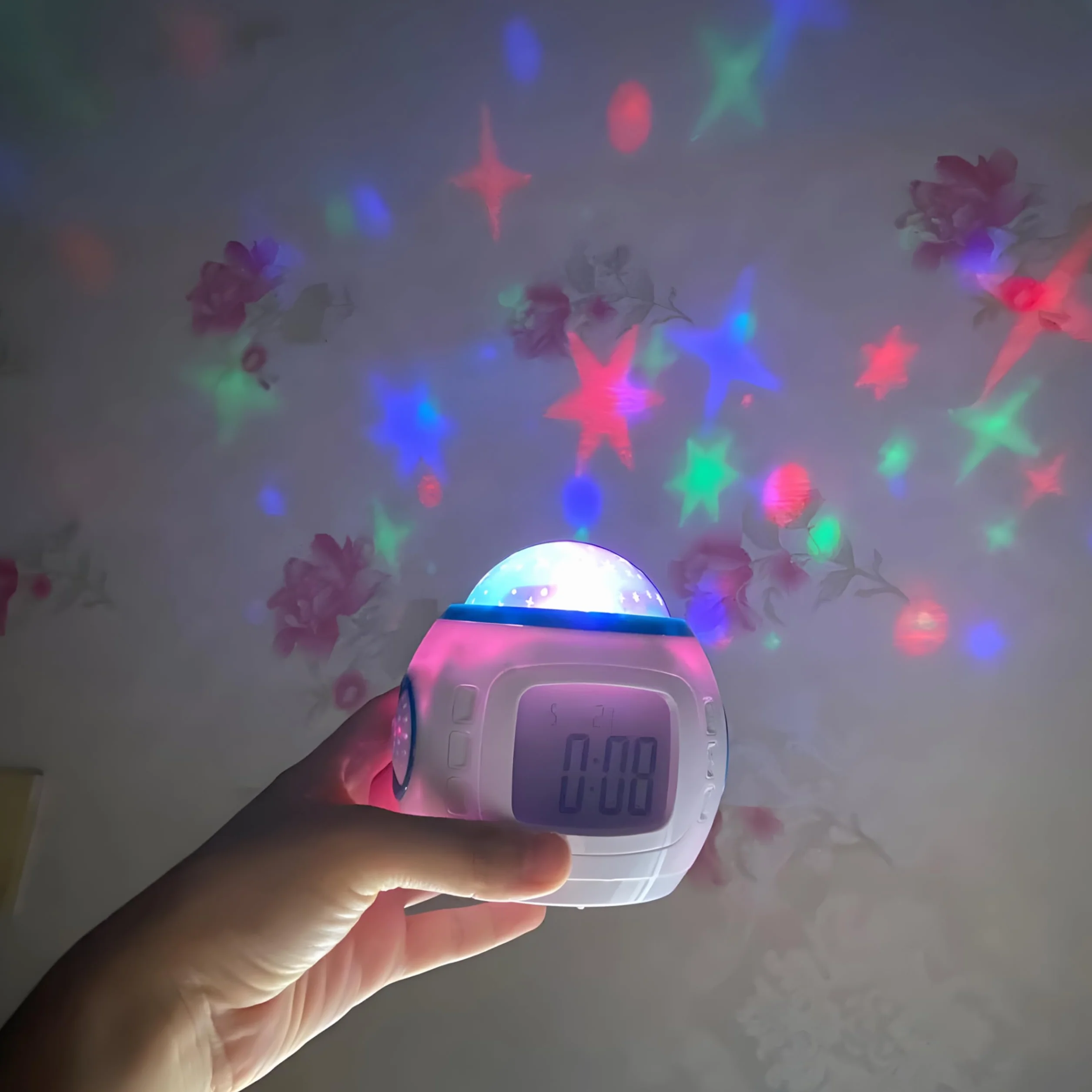 Retoo Budzik z projektorem gwiaździstego nieba cyfrowy mini budzik dla dzieci ładne dźwięki animowane 8 melodie lampa dekoracyjna temperatura wyświetlanie kalendarza