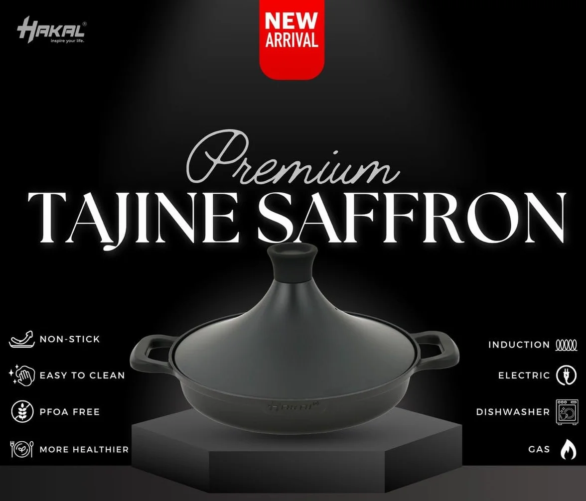 Tajine Saffron 30 cm Non-stick PFOA free czarny z rękawicami i filcem
