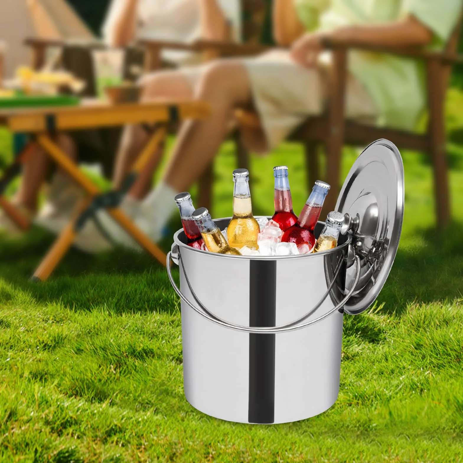 Kosz ze stali nierdzewnej przeznaczonej do kontaktu z żywnością, 20 l, z pokrywką, wykonany ze stali nierdzewnej 304, wzmocnione dno, do kuchni i gastronomii, do przechowywania żywności