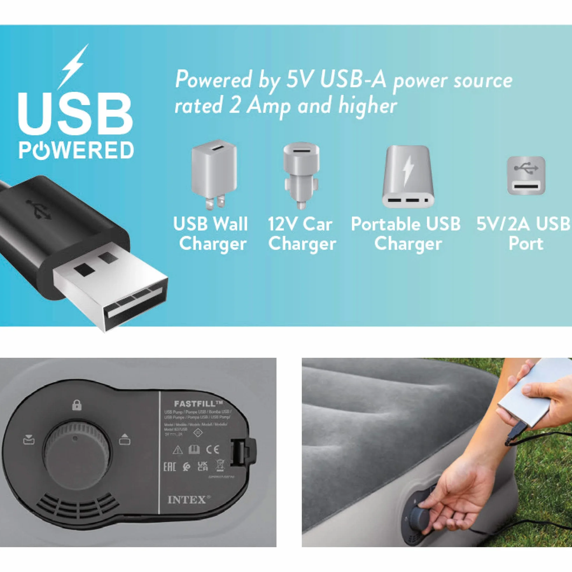 Intex 64159 samopompujący się podwójny materac USB Dura-Beam Mid-Rise Comfort, 152 x 203 x 36 cm