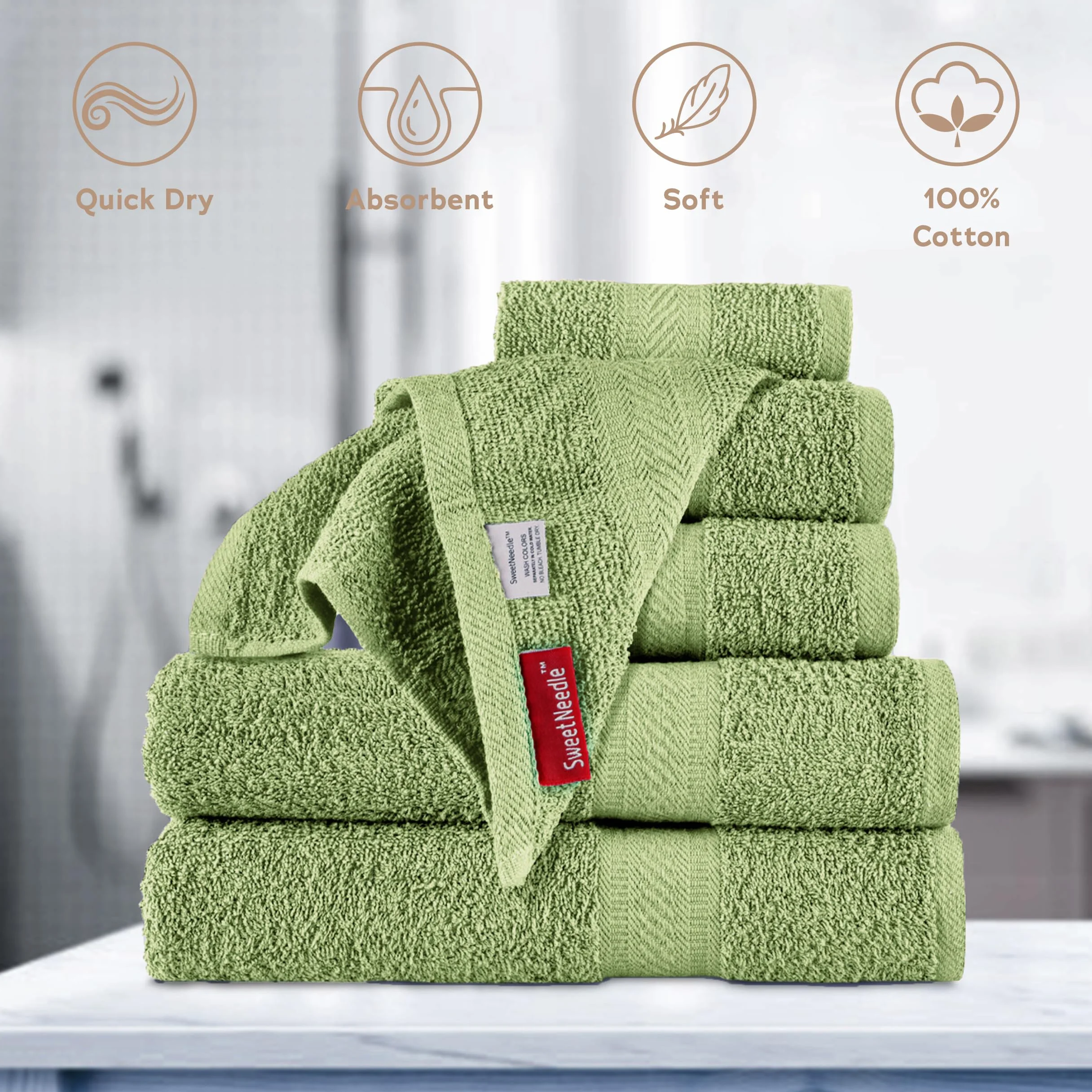 SweetNeedle 6-częściowy zestaw ręczników – 2 ręczniki kąpielowe, 2 ręczniki do rąk i 2 ściereczki do codziennego użytku, hotel, spa, jakość, miękkie, wysoce chłonne, szybkoschnące, lekkie,