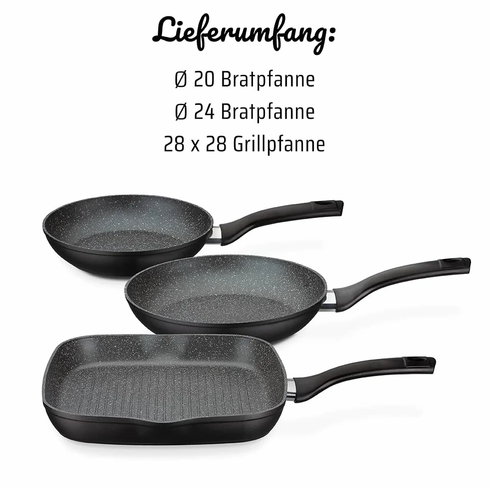 Gsw Gourmet Granit Zestaw Patelni, Aluminium, Czarny, 33x21 cm