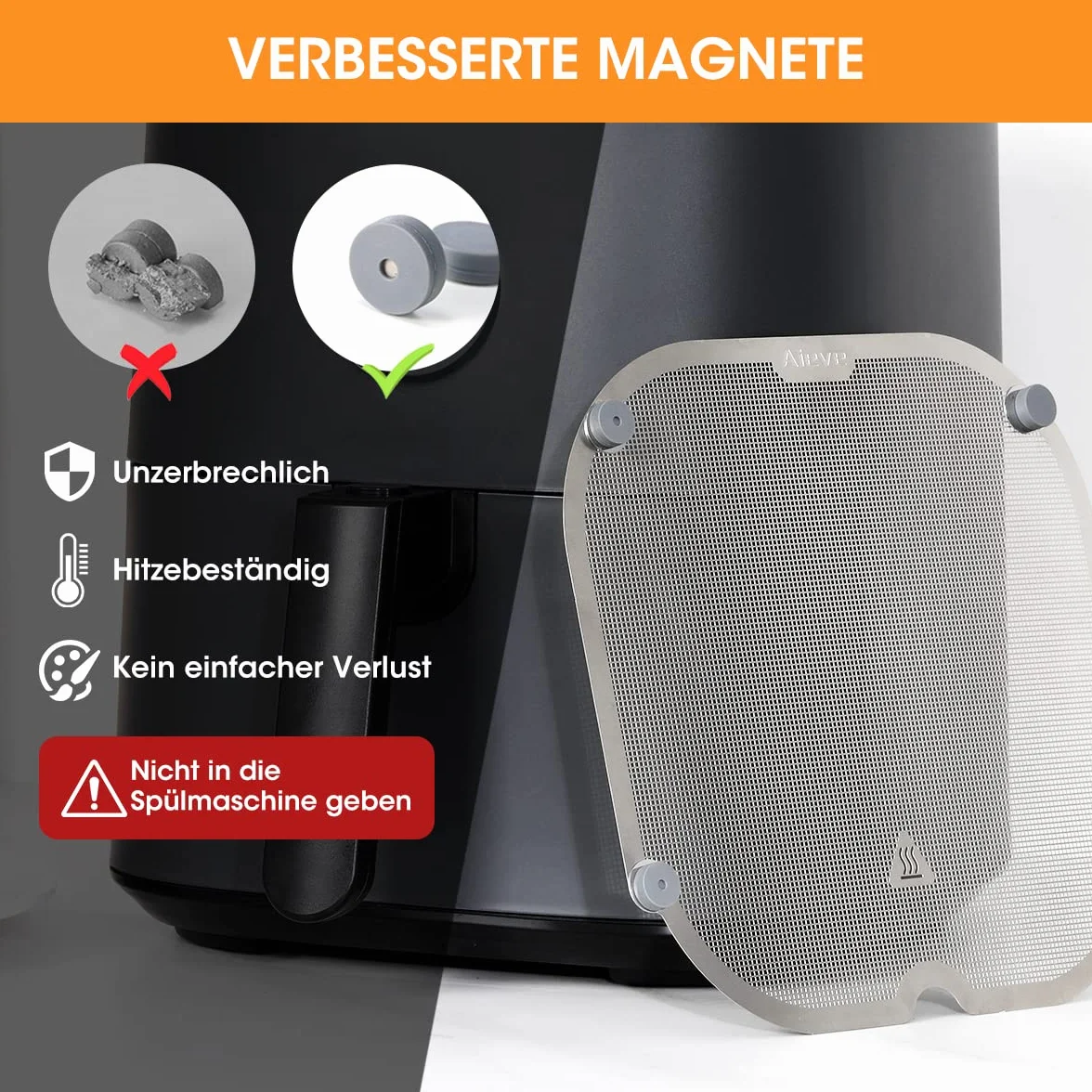 AIEVE Osłona przeciwbryzgowa ze stali nierdzewnej, siatka ochronna przed rozpryskiwaniem tłuszczu, kompatybilna z Airfryer COSORI XXL 4,7 L, Ninja Speedi ON400EU 5,7 L oraz Ninja AF140EU 4,7 L