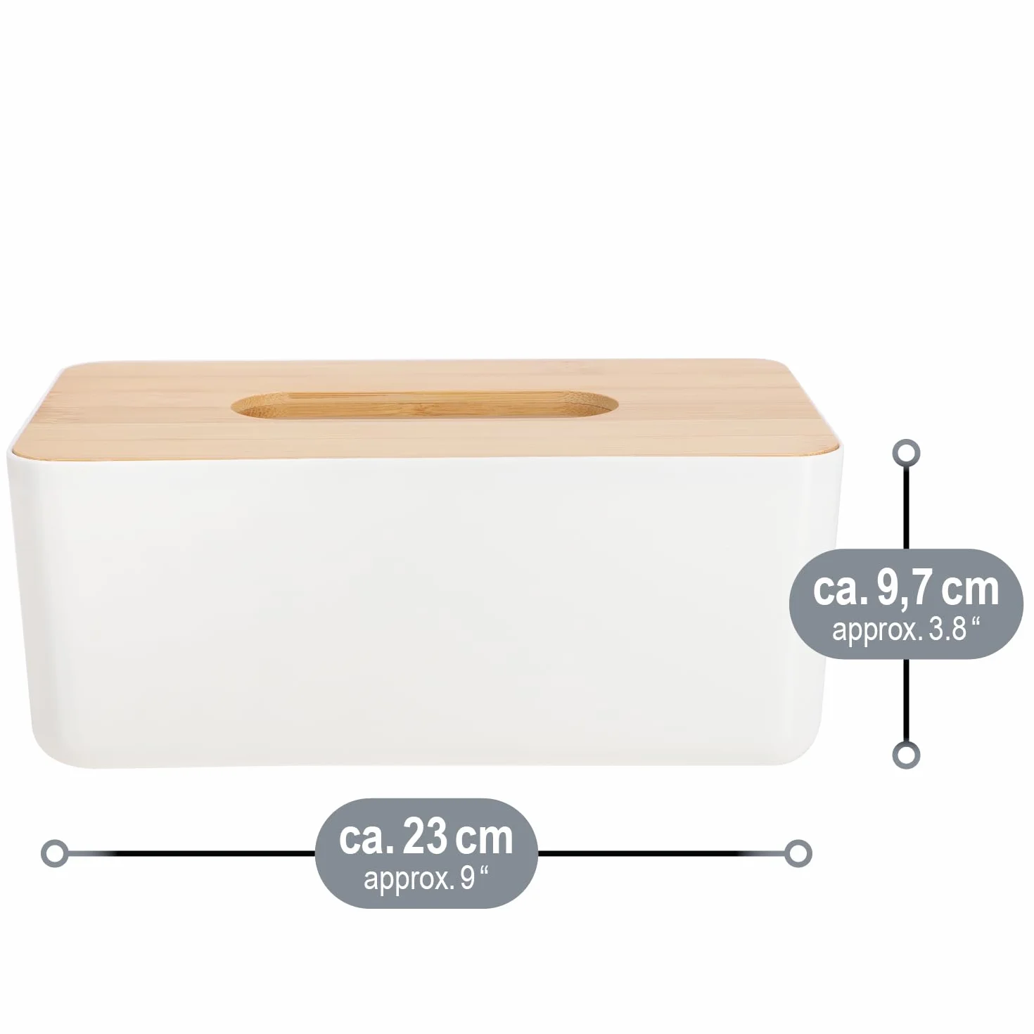 COM-FOUR® Pudelko na chusteczki kosmetyczne z tworzywa sztucznego z bambusowa pokrywka - bialy bambus