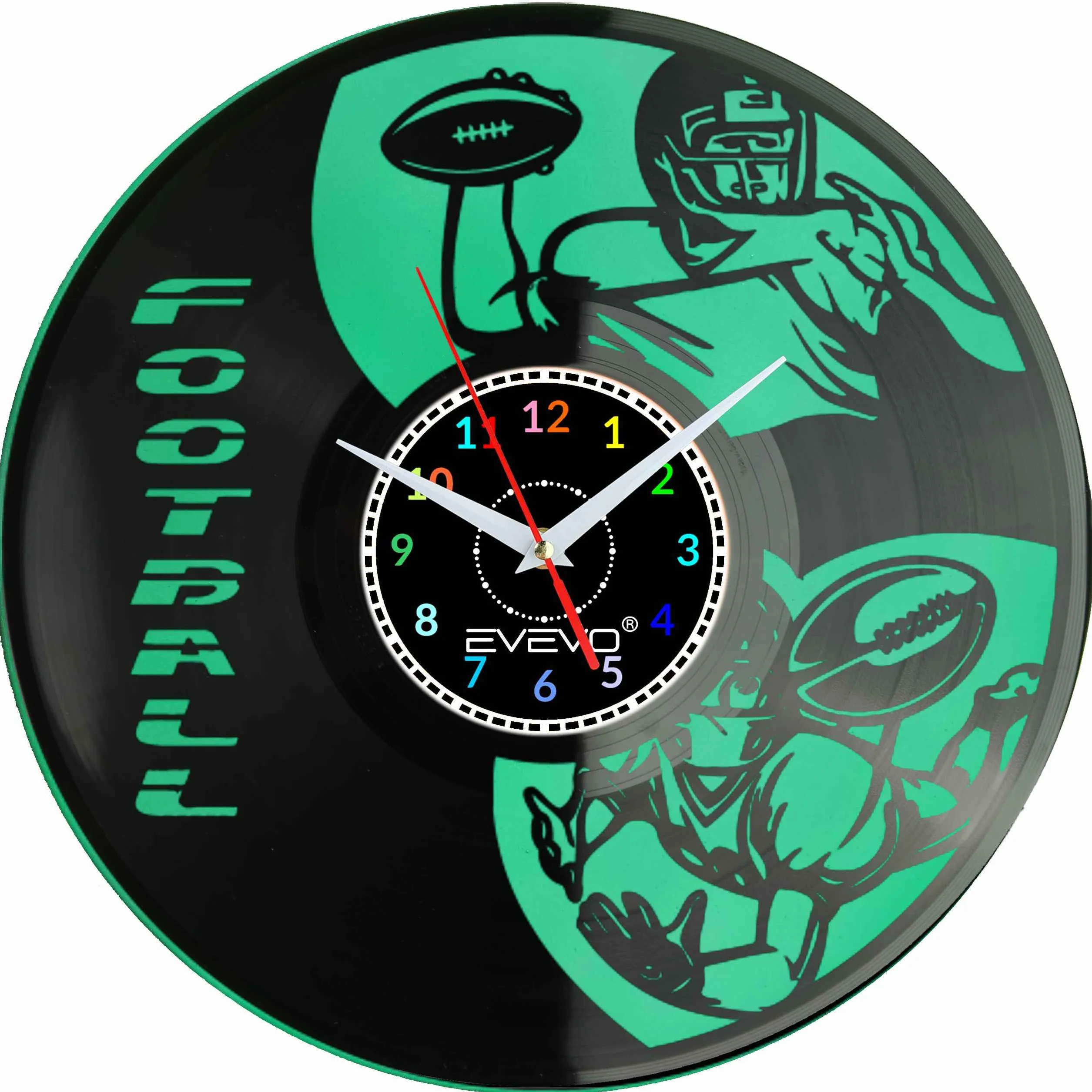 ZEGAR ŚCIENNY FOOTBALL AMERYKAŃSKI FLUORESCENCYJNE TŁO PŁYTA WINYLOWA PREZENT UPOMINEK GIFT SOUVENIR EVEVO F0067