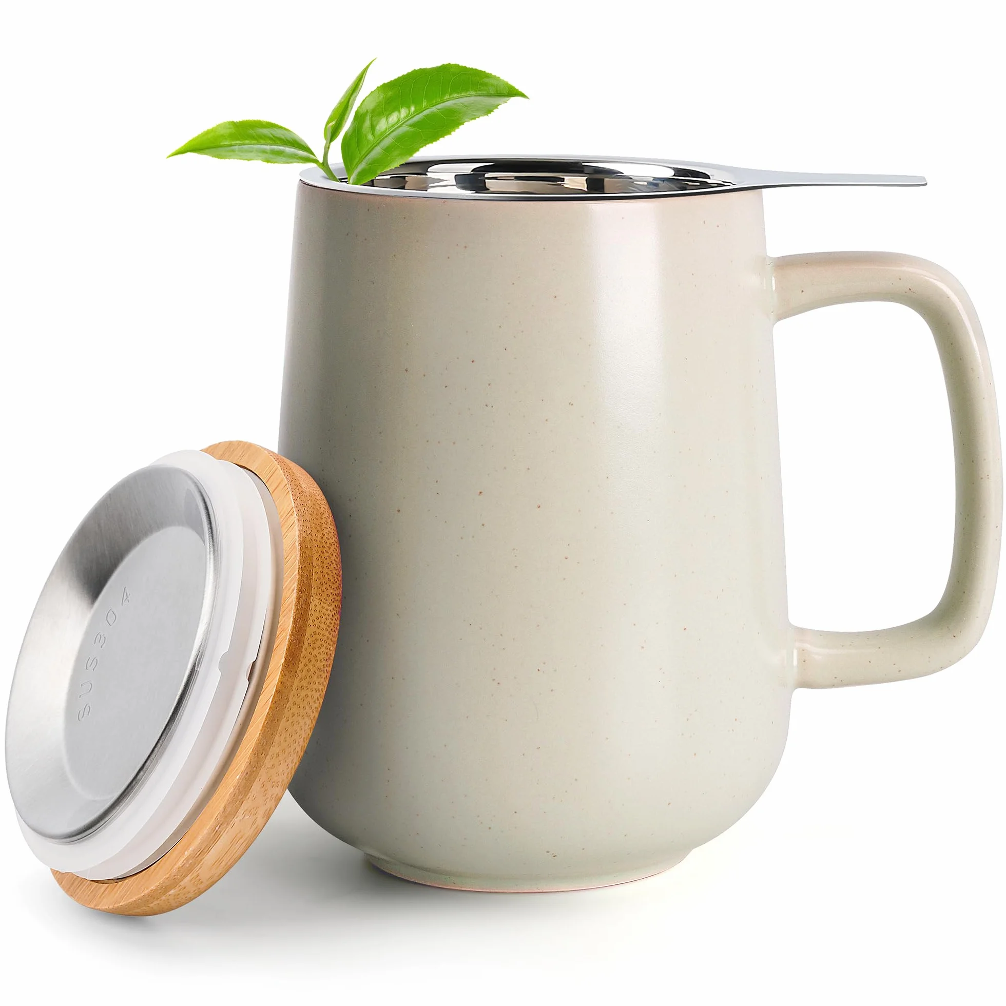 Kubek do herbaty z zaparzaczem i pokrywką - 480 ml ceramiczny kubek do moczenia z dużym uchwytem - kubek do herbaty