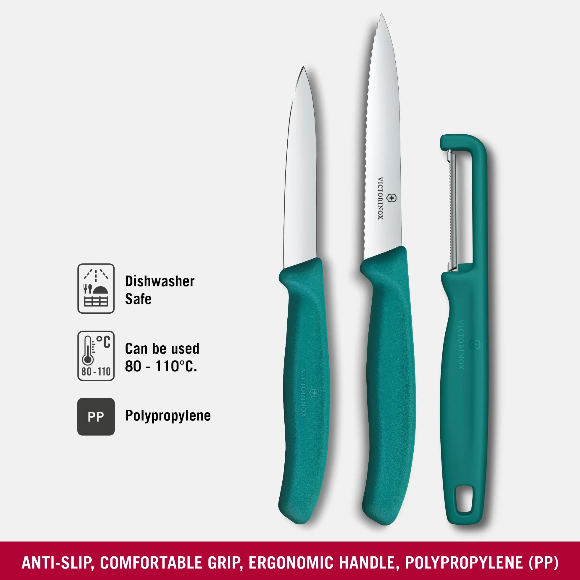 Victorinox Swiss Classic nóż do obierania z obieraczką, obieraczką i nożem do pomidorów, zestaw 3-częściowy, bardzo ostre ostrze, zielone