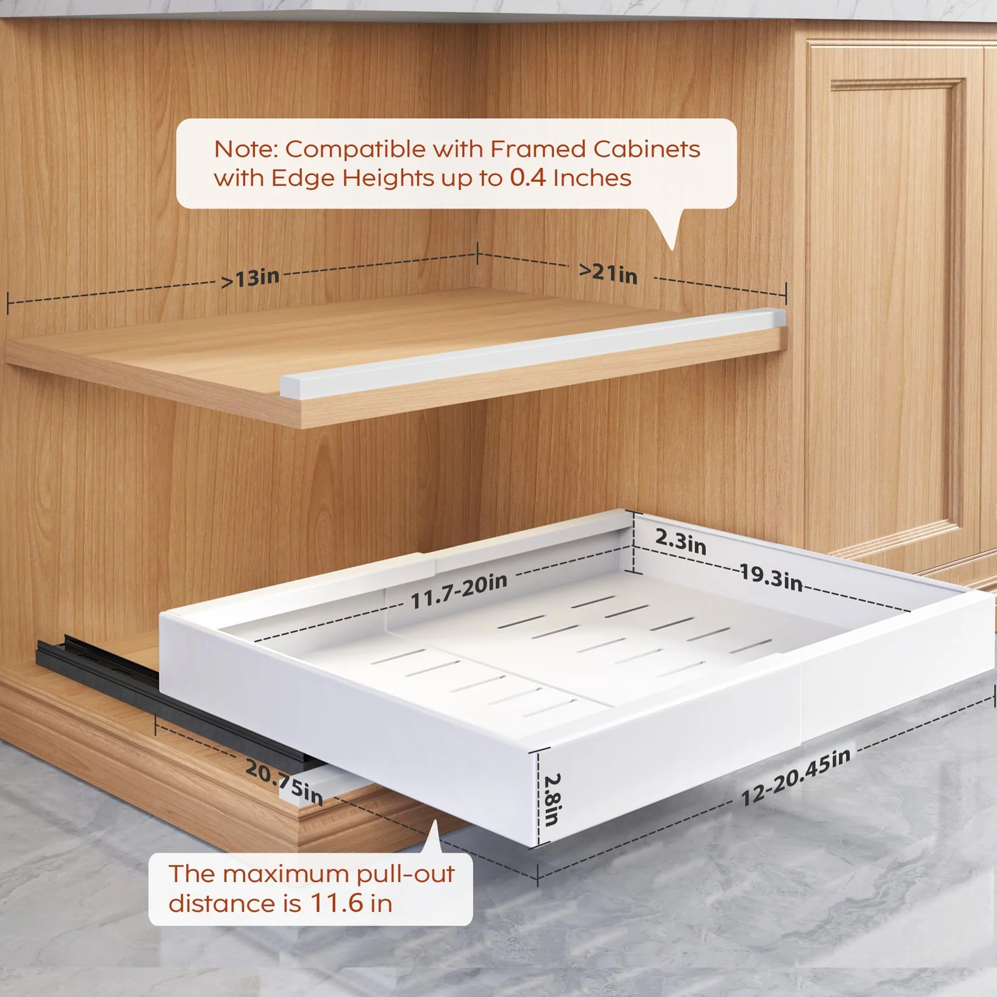 Rozszerzalny wysuwany organizer do szafek, 53 cm, głębokie, 2 szt., odklej i przyklej, wysuwana szuflada do szafki kuchennej, wysuwane półki do organizacji spiżarni kuchennej, regulowana szerokość 32