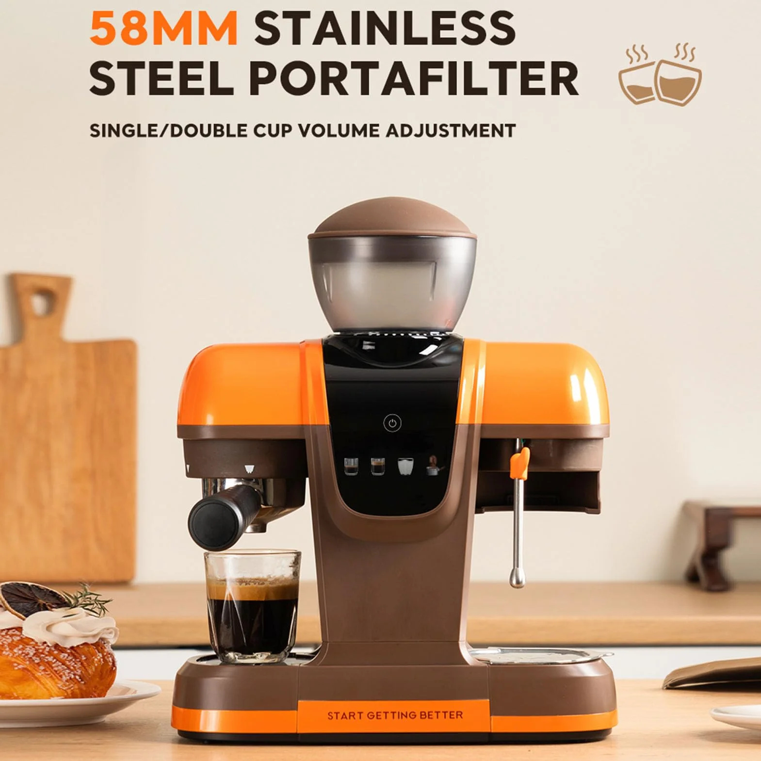Zerodis Ekspres do Kawy, Ekspres do Kawy z Sabotażem, Młynek Parowy Domowego Biura w Stylu Baristy, 19 Barów 800 Ml 58 Mm Półautomatyczny (Wtyczka UE 220 V)