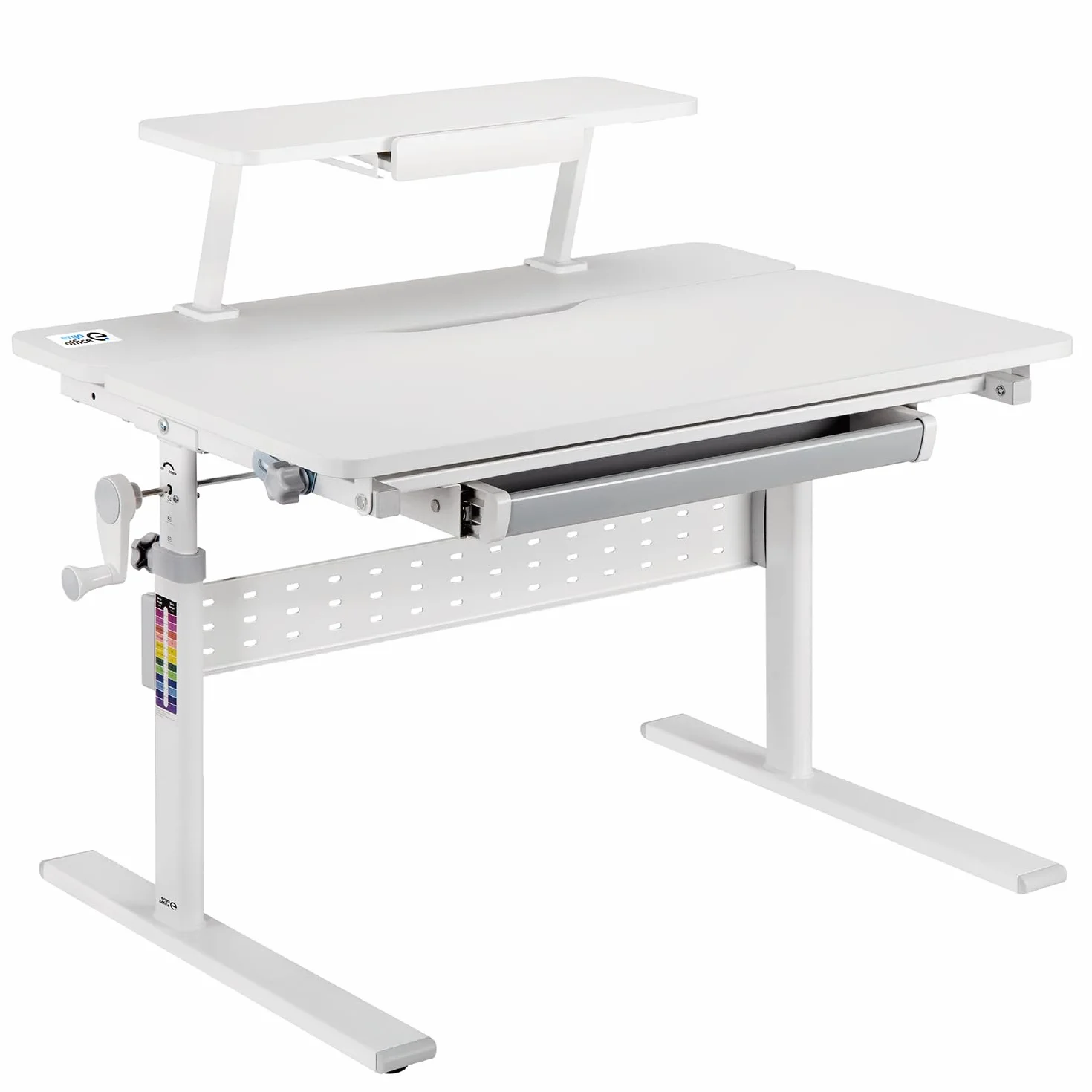Ergonomiczne biurko ER-483 kids' height and angle adjustable to 40°, extra shelf with book holder, school table for kids up to 40 kg, drawer hook