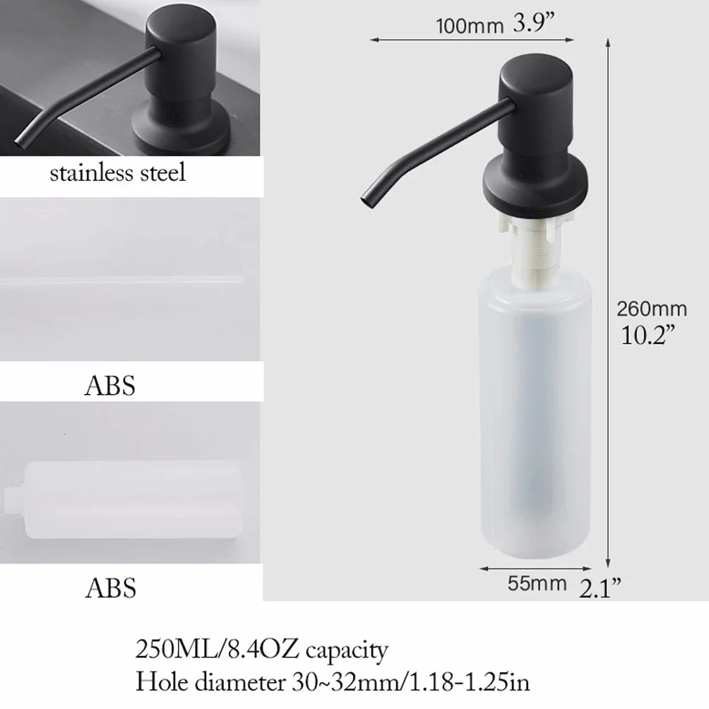 Dozownik mydła w kuchni, mosiężny blat, pompa dozująca balsam do naczyń w płynie 250 ML / 8.4 uncji Butelka na mydło Wbudowana ręczna pompa do zlewozmywaka Dozowniki mydła