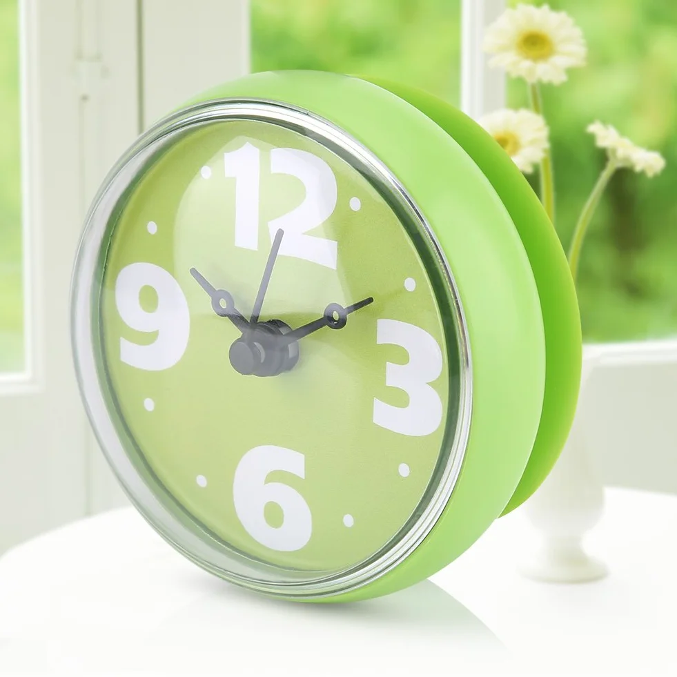 Water Resistant Suction Wanduhr Badezimmer Uhr Mini Wasserdichte Uhr mit ruhigen Sweep Movement Fenster Spiegel Bad Dusche Badezimmer Zubehör (Grün)