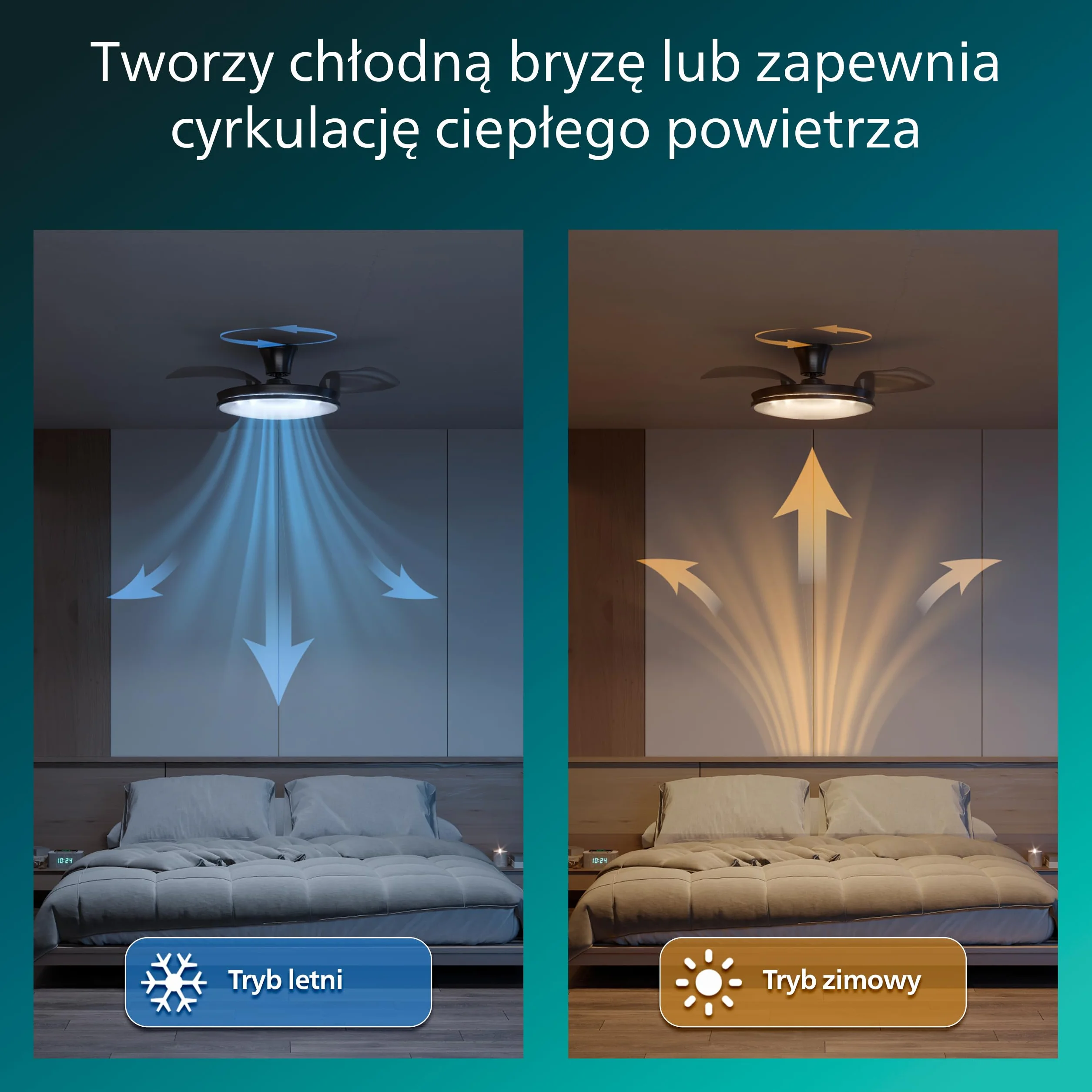 Chowany Wentylator Sufitowy Philips Atlas z Oświetleniem LED, 3 Łopatki, 106 cm, 4500 Lumenów, Regulowana Barwa 3000–6500 K, Przyciemnianie do 5%, Pilot, Niklowy