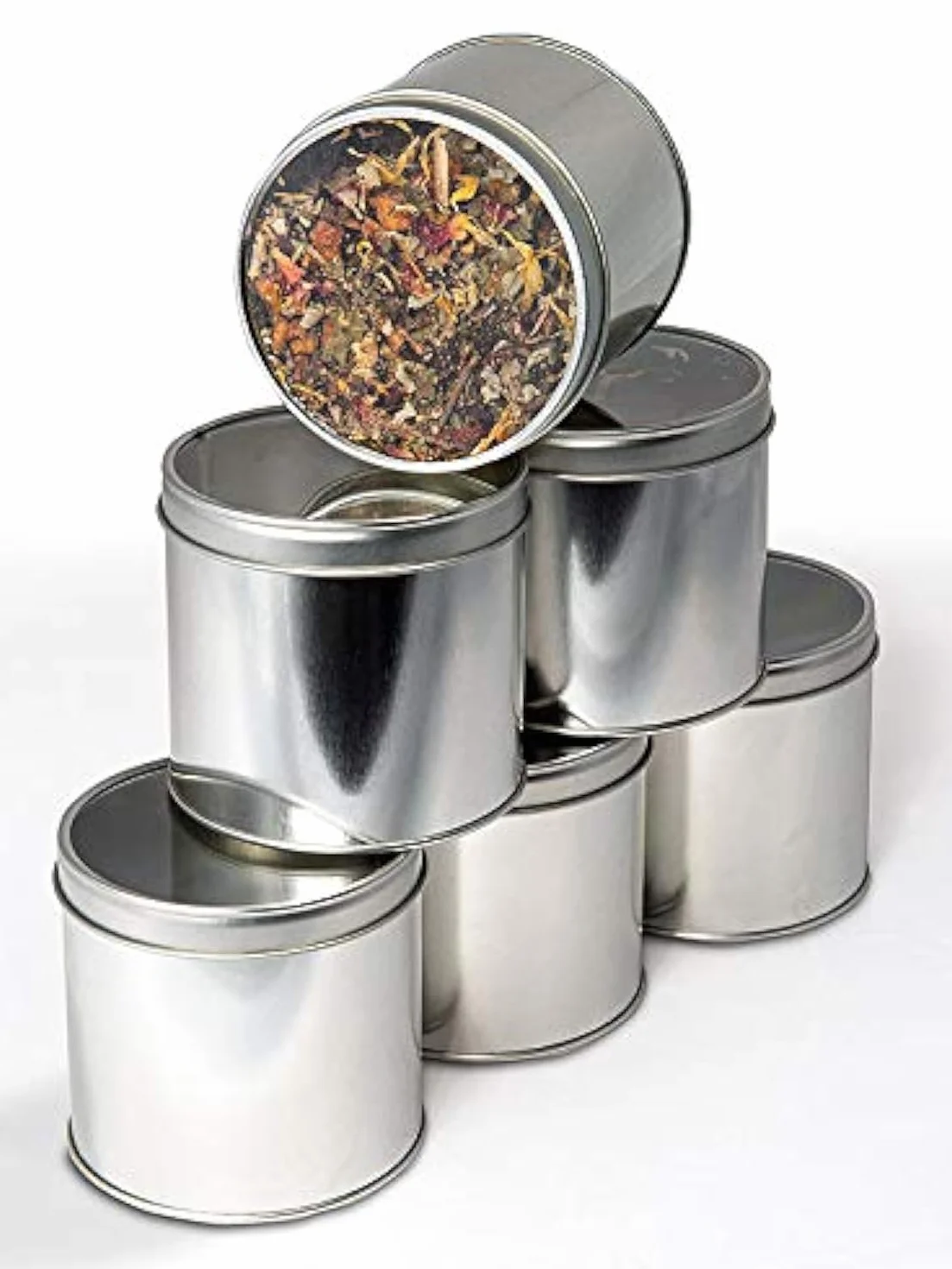 TEEVERLIEBT 6 Zestaw do przygotowywania Herbaty i Spice Silver | Praktyczne przechowywanie do herbaty i przypraw - z pokrywką | Pojemnik do herbaty przez ok. 100 g luźnej herbaty | 6 sztuk