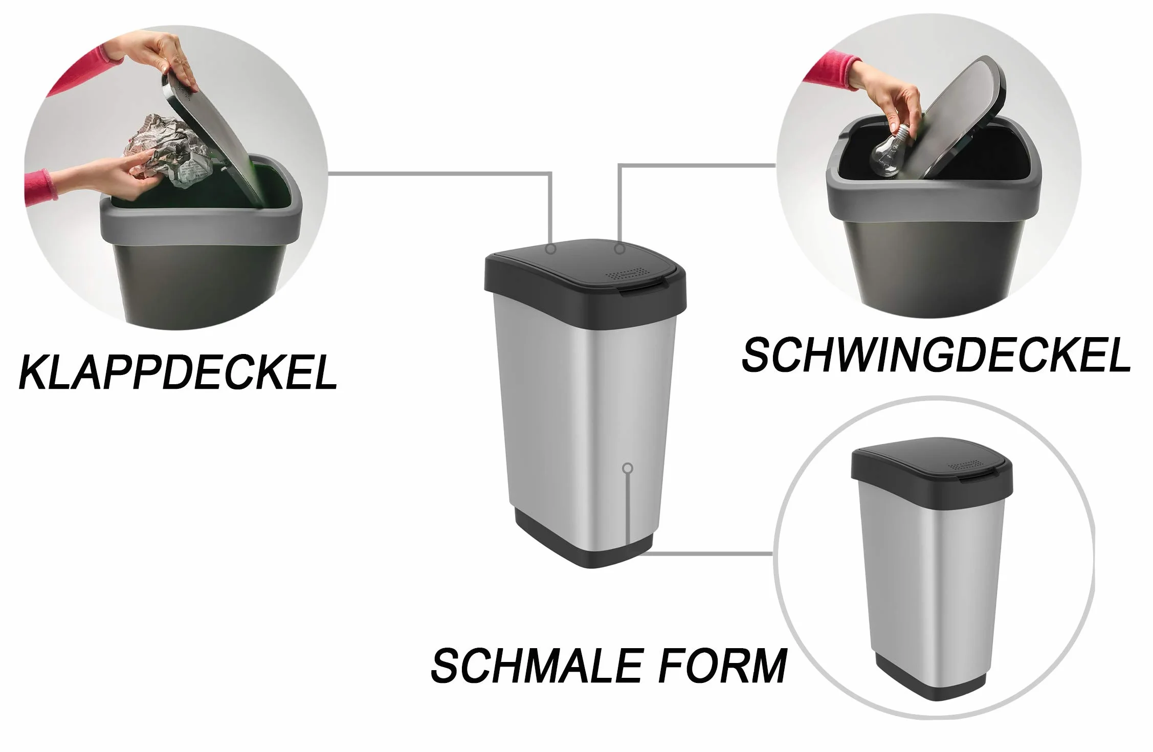 Rotho Twist Kosz na Śmieci, Polipropylen, Srebrny, 50L