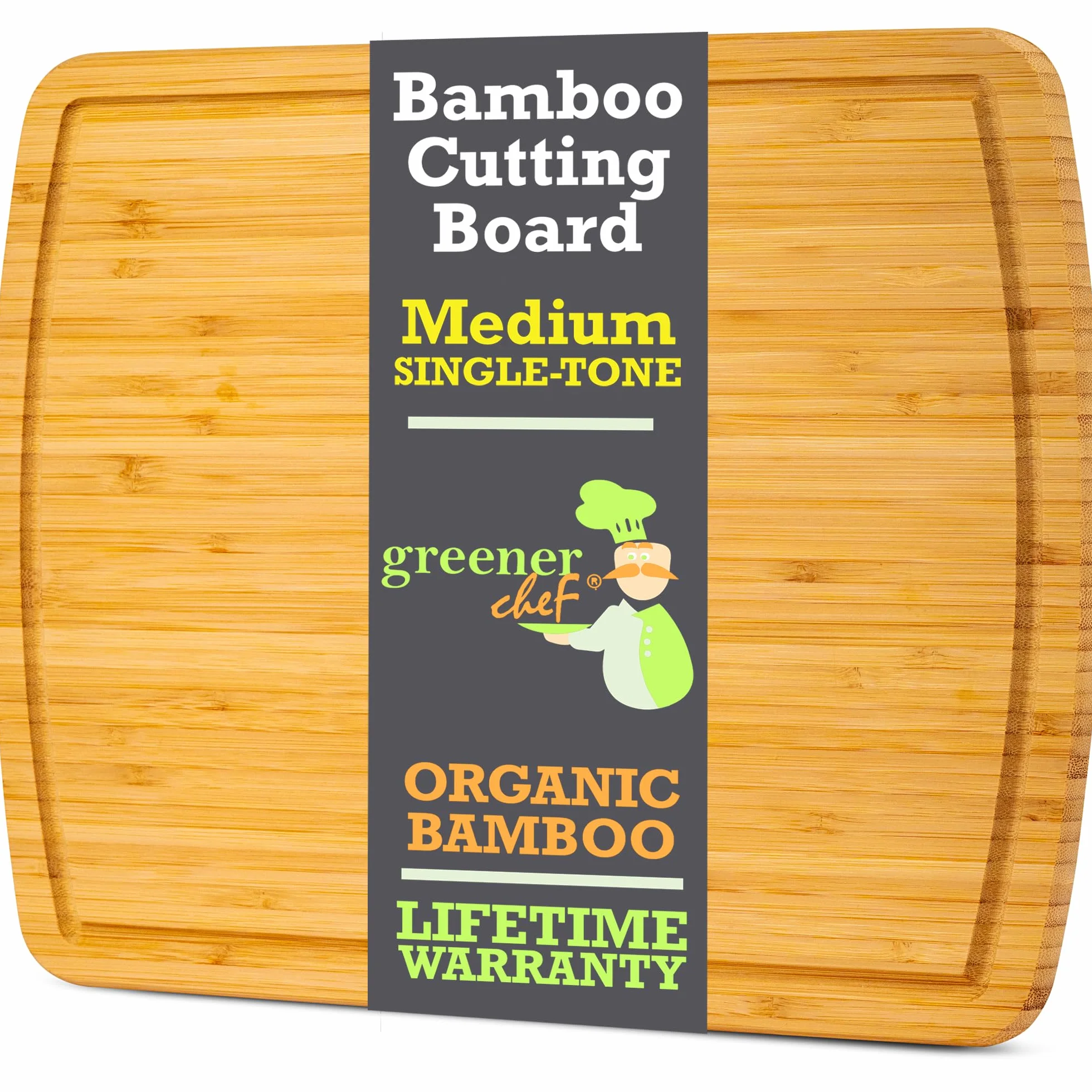 GREENER CHEF 38 cm bambusowa deska do krojenia z dożywotnimi zamiennikami – średnia drewniana deska do krojenia do kuchni, bloku rzeźniczego, mięsa, warzyw, wędlin i serów