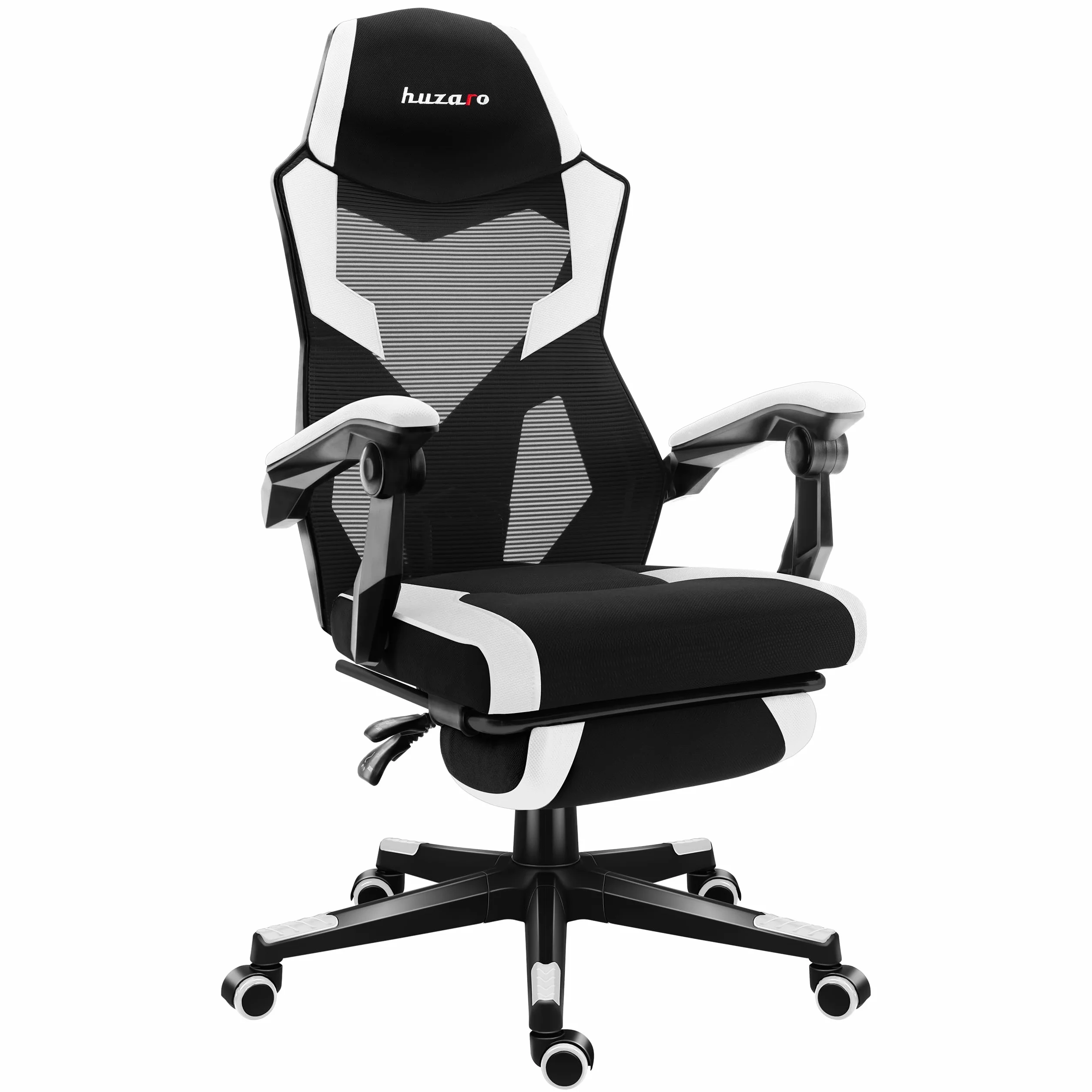 huzaro Combat 3.1 krzesło biurowe dla graczy, ergonomiczne krzesło z podnóżkiem, regulowane oparcie 135°, oddychająca siatka, obciążenie do 150 kg, ciche kółka, kolor biały