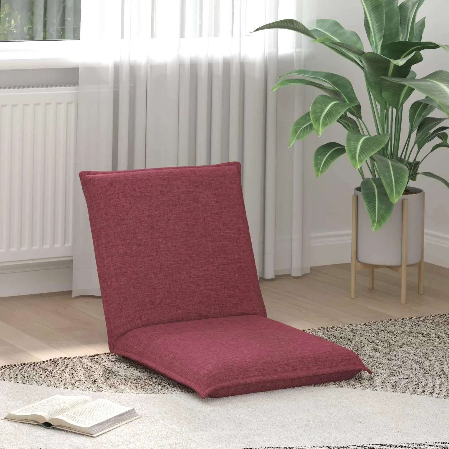Krzesło podłogowe w kolorze czerwonego wina z materiału 54 x 64 x 59 cm, składane i regulowane oparcie, wyściełane i ergonomiczne, do jogi, medytacji, czytania i grania w pomieszczeniach
