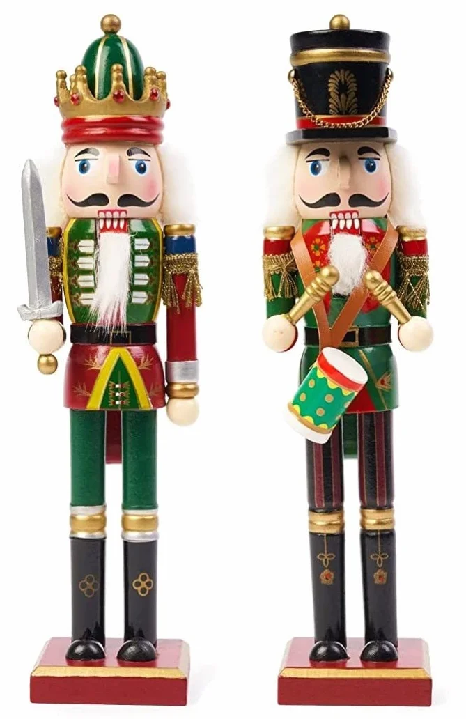 KAHEIGN Drewniany dziadek do orzechów, 2 style, 30 cm, świąteczne tradycyjne figurki dziadka do orzechów, wysokiej jakości, malowane drewno sosnowe, żołnierz do domu, kominka, dekoracja na imprezę