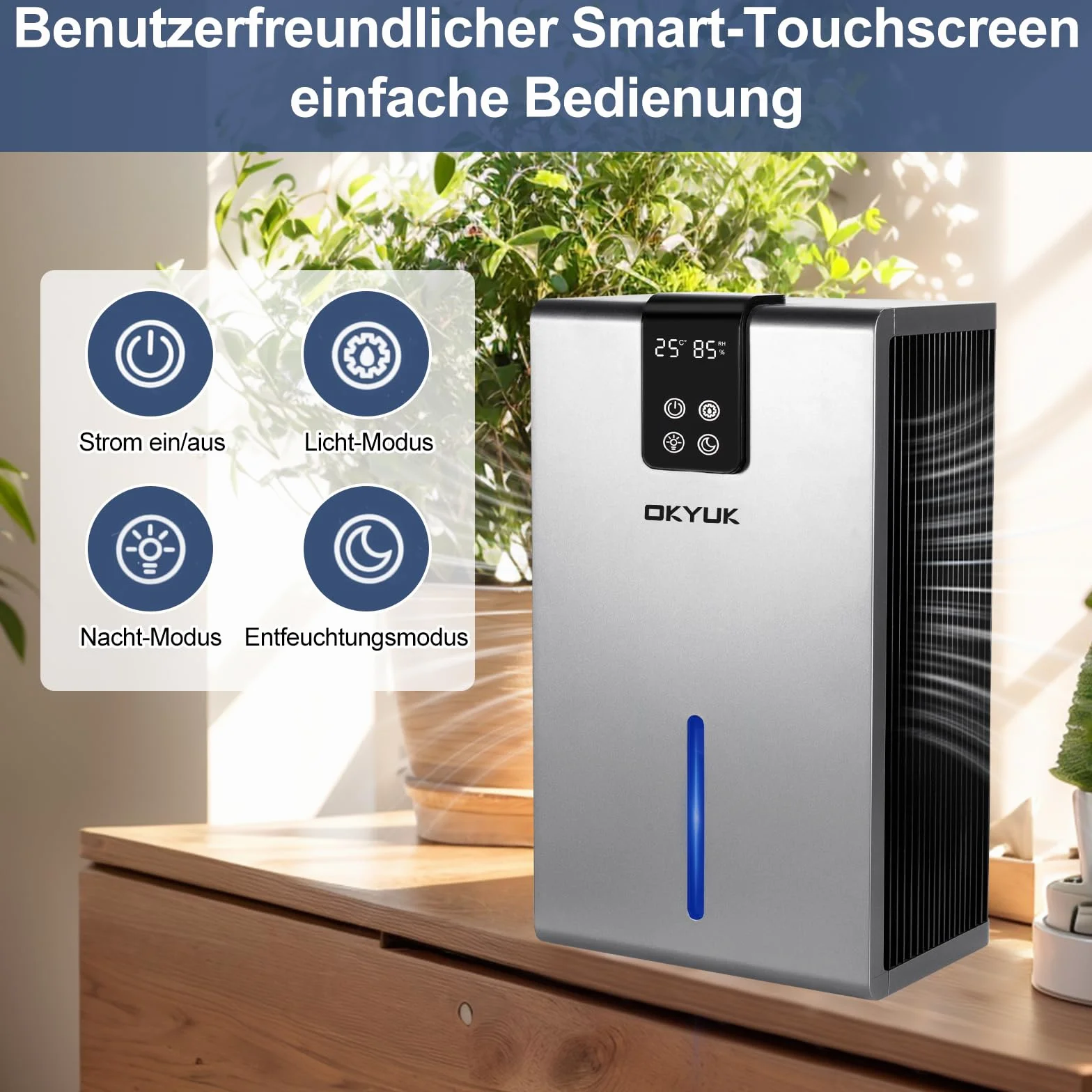 Elektryczny osuszacz powietrza 2700 ml, osuszacz powietrza do domu z automatycznym wyłączaniem, 7-kolorowe światło LED, idealny do kampera, łazienki, sypialni, piwnicy (kolor szary)