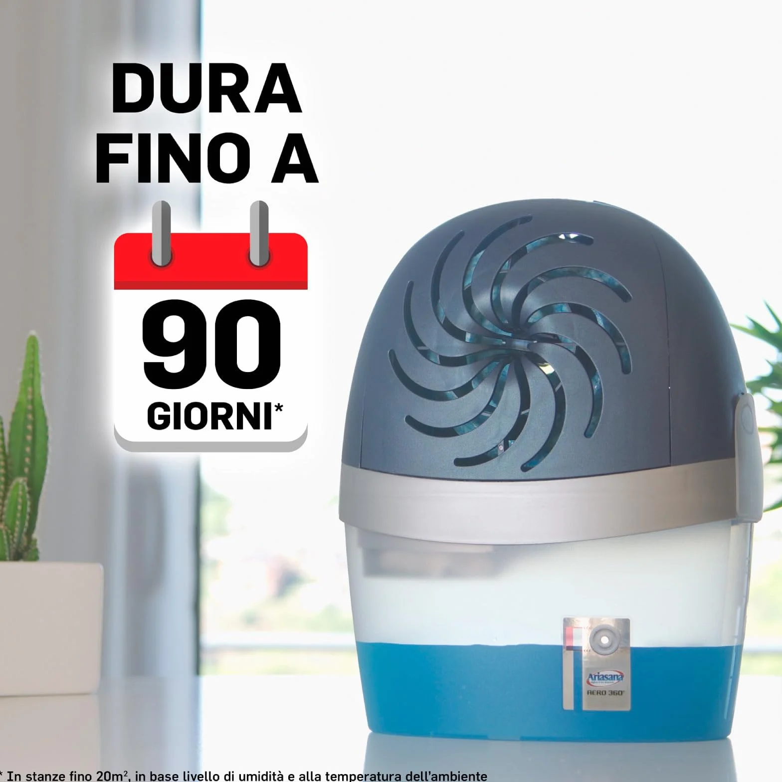Ariasana Aero 360° Pochłaniacz wilgoci Antyzapachowy 2w1 Plastikowy osuszacz z recyklingu nieelektryczny zapobiega kondensacji pleśni i nieprzyjemnych zapachów z wkładem + 6 wkładów 450 g Bezwonny