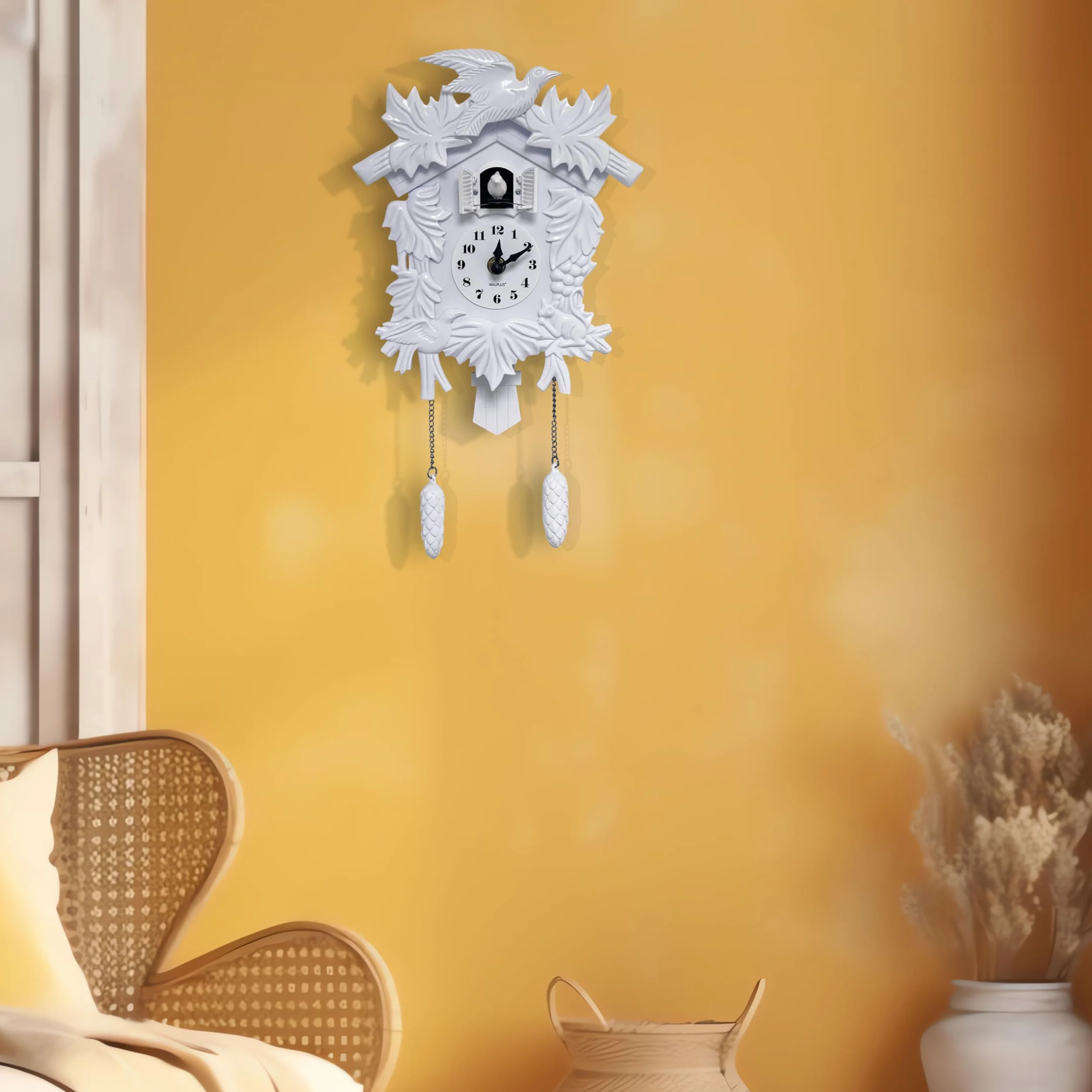 Walplus elegancki biały zegar z kukułką, sztuka ścienna, do domu, salonu, kuchni, restauracji, kawiarni, hotelu, biura, jako dekoracja
