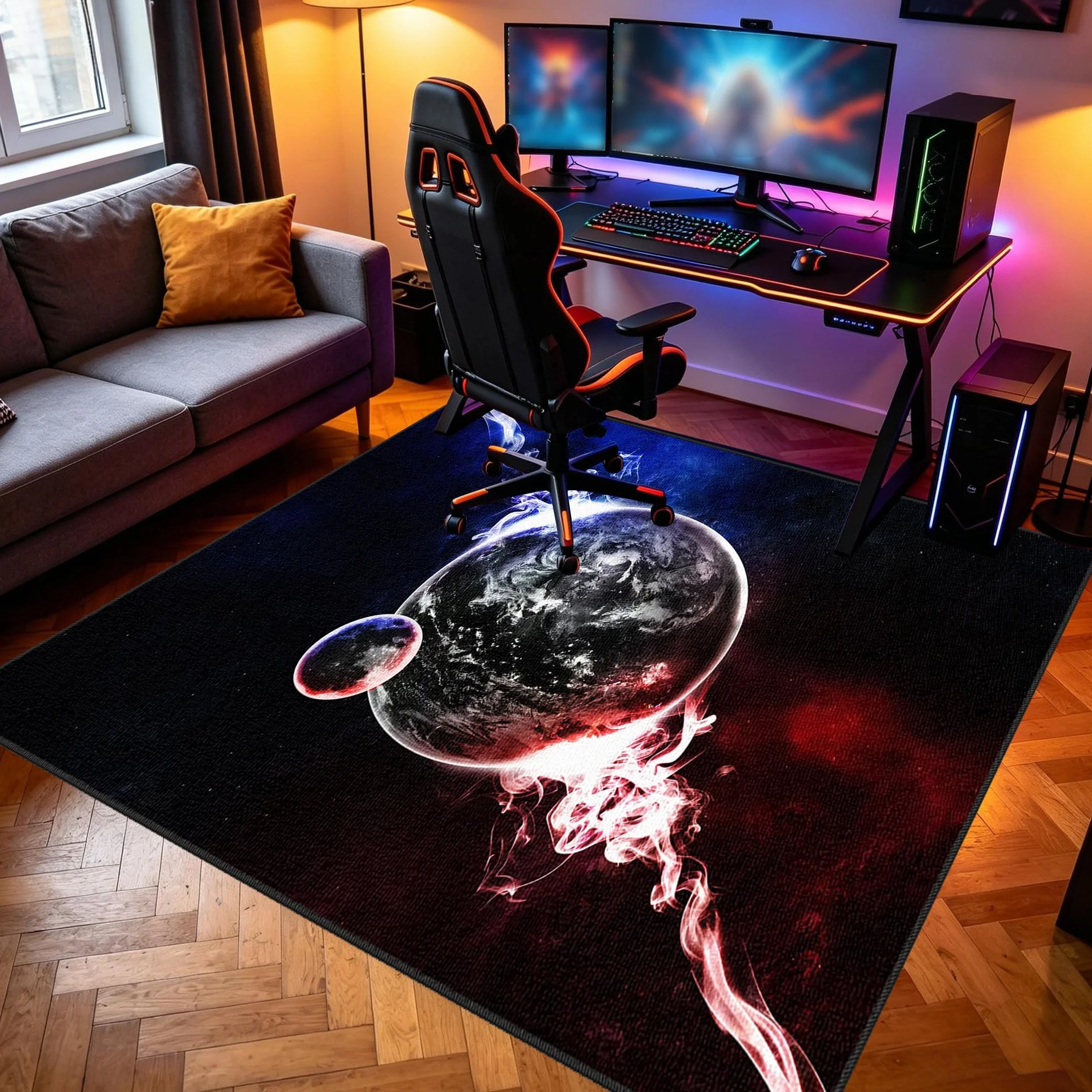 Zmywalny dywanik do pokoju zabaw, 200 x 220 cm / 78,74 x 86,61 cala Mata podłogowa na krzesło komputerowe do gier, mata sportowa, mata podłogowa dla graczy 3D do sypialni na krzesło biurowe