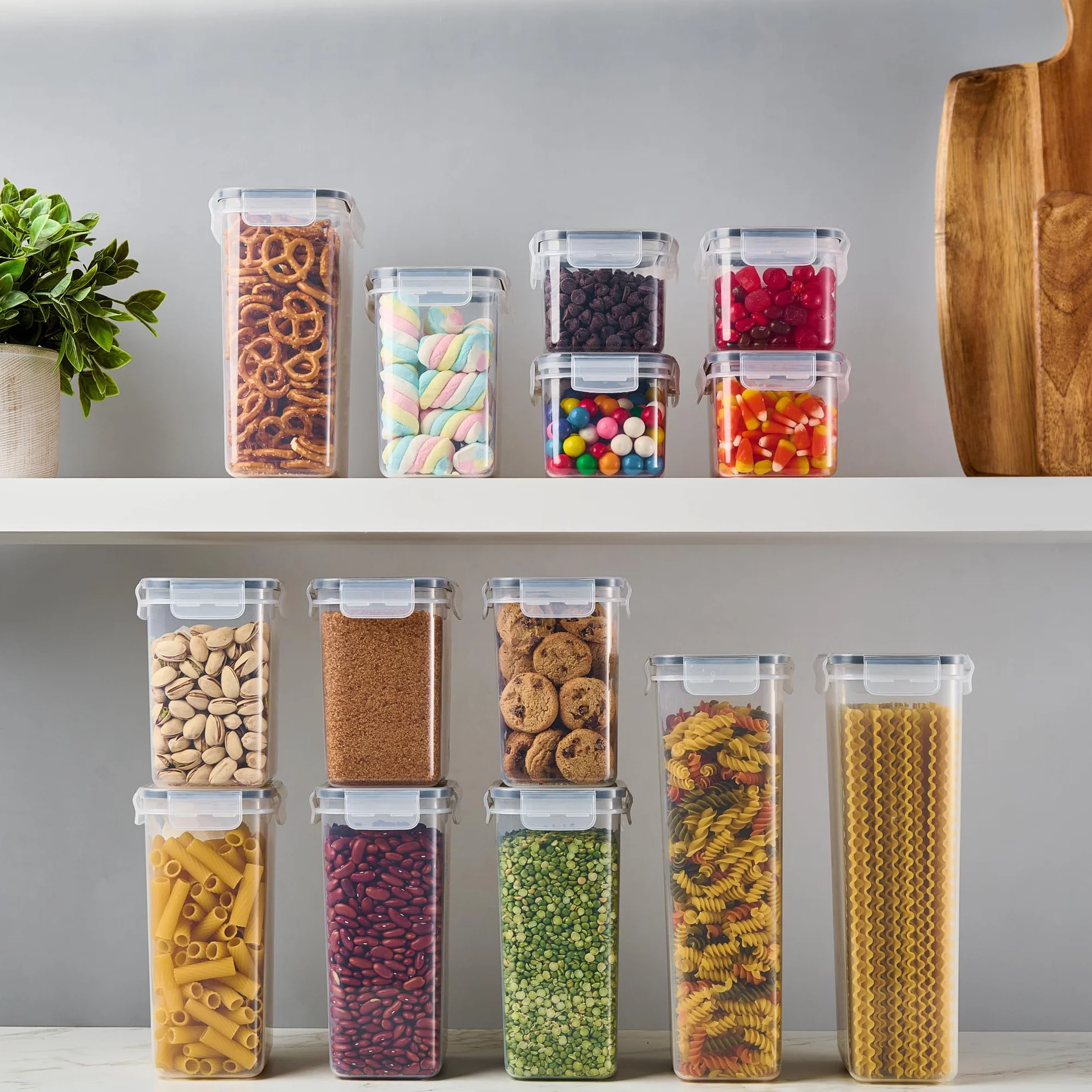 DWËLLZA KITCHEN Hermetyczne pojemniki do przechowywania żywności do organizacji i przechowywania spiżarni, 14 szt. cukierków, makaronów, spaghetti, przekąsek, hermetycznych, kuchennych pojemników do
