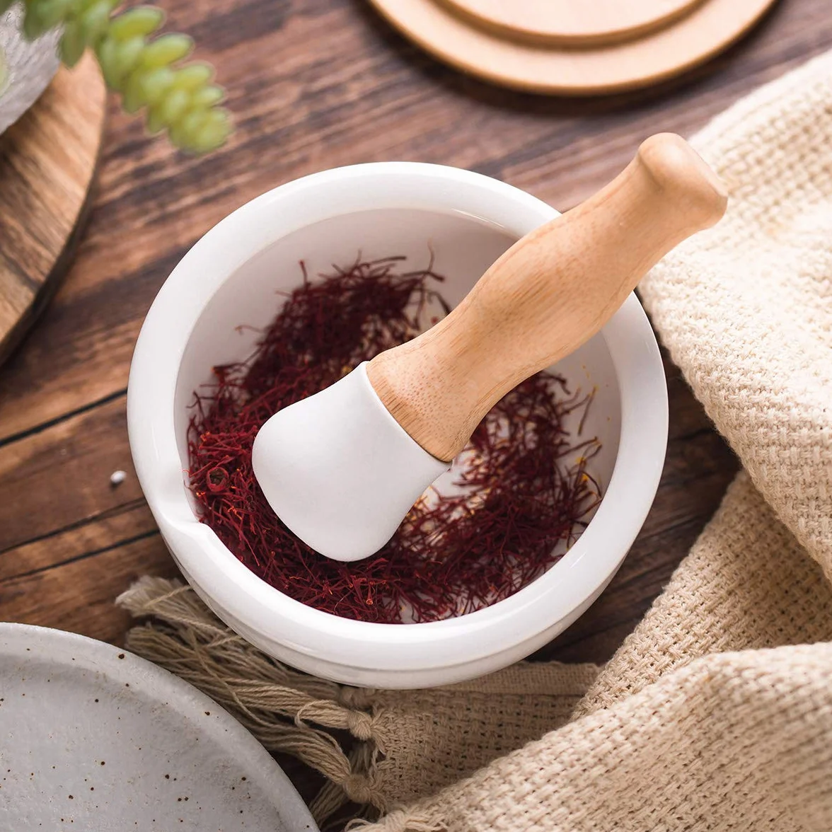 Porcelanowy zestaw moździerzów i tłuczków – kruszarka do tabletek, młynek do przypraw, miska na zioła, proszek pesto, molcajete do soli, pokrywka plus, antypoślizgowa podstawa