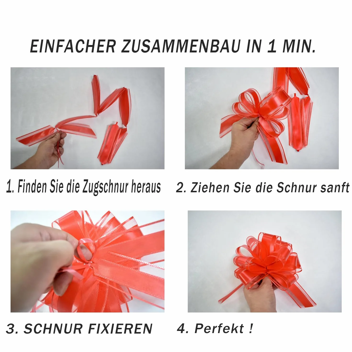 6 dużych kokardek prezentowych z wstążką prezentową, wstążka do ciągnięcia ø 18 cm, wstążka prezentowa do majsterkowania i pakowania, kokardki dekoracyjne na wesele, urodziny i Boże Narodzenie