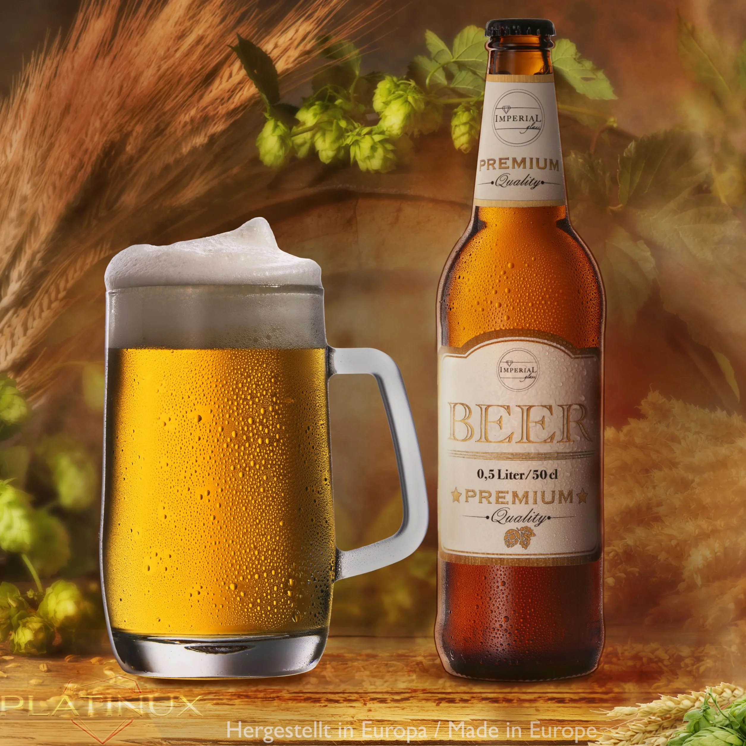 PLATINUX Zestaw 6-częściowy kufel do piwa z uchwytem ze szkła, 500 ml (maks. 580 ml) kufel do piwa kufle do piwa szklanki do piwa 0,5 l kufel do piwa