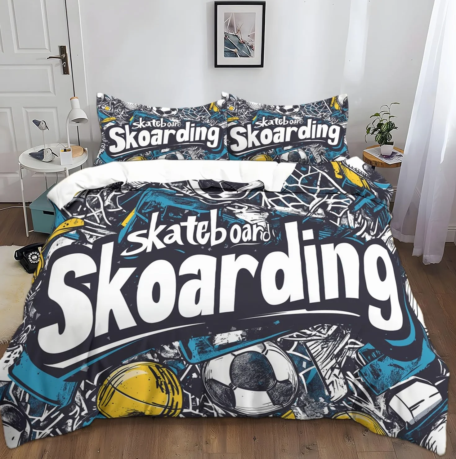 Poszewka na kołdrę motyw sportowy piłka nożna deskorolka pościel 230 x 220 cm pokrowiec dekoracja pokój zestaw pościeli dla dzieci młodzieży dorosłych nowoczesny kolor
