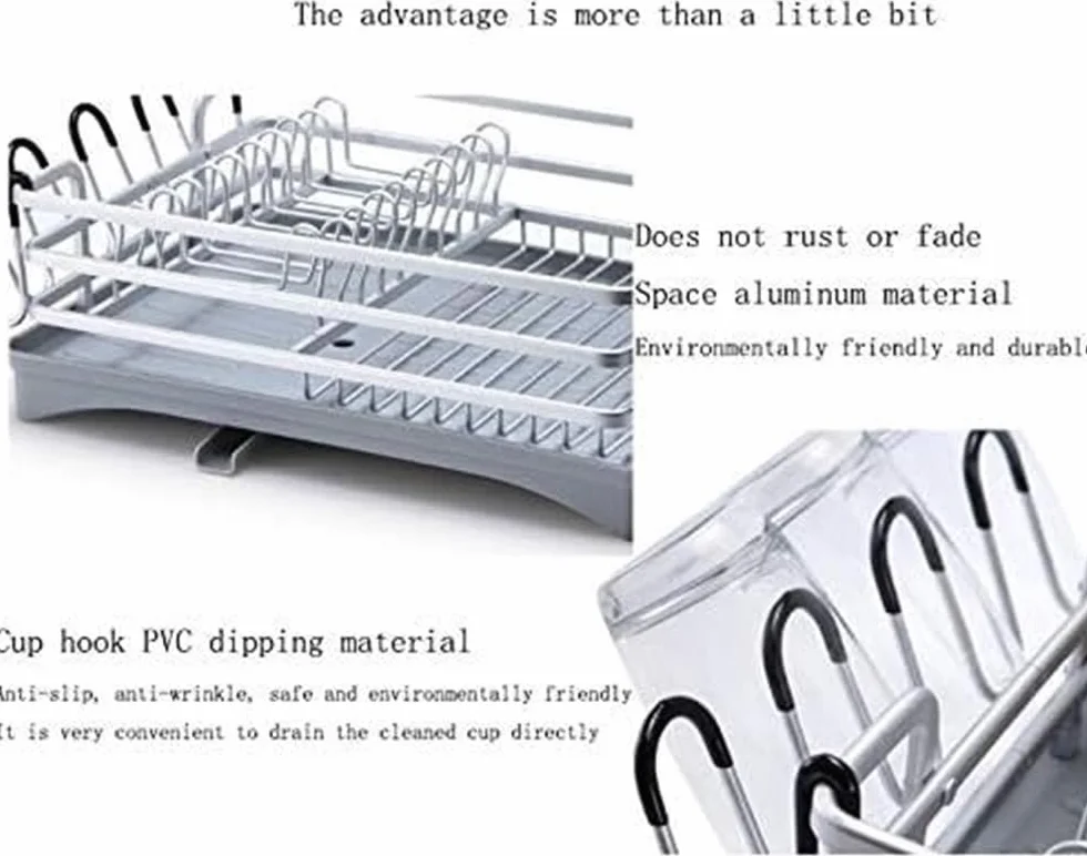 Ociekacz do Naczyń Suszarka do Naczyń Aluminiowa Suszarka Do Naczyń Kuchennych Zlewozmywak Ociekacz Stojak Do Przechowywania Półka Organizator Pojemnik Stojak do Ociekania Naczyń (Color : Grey)