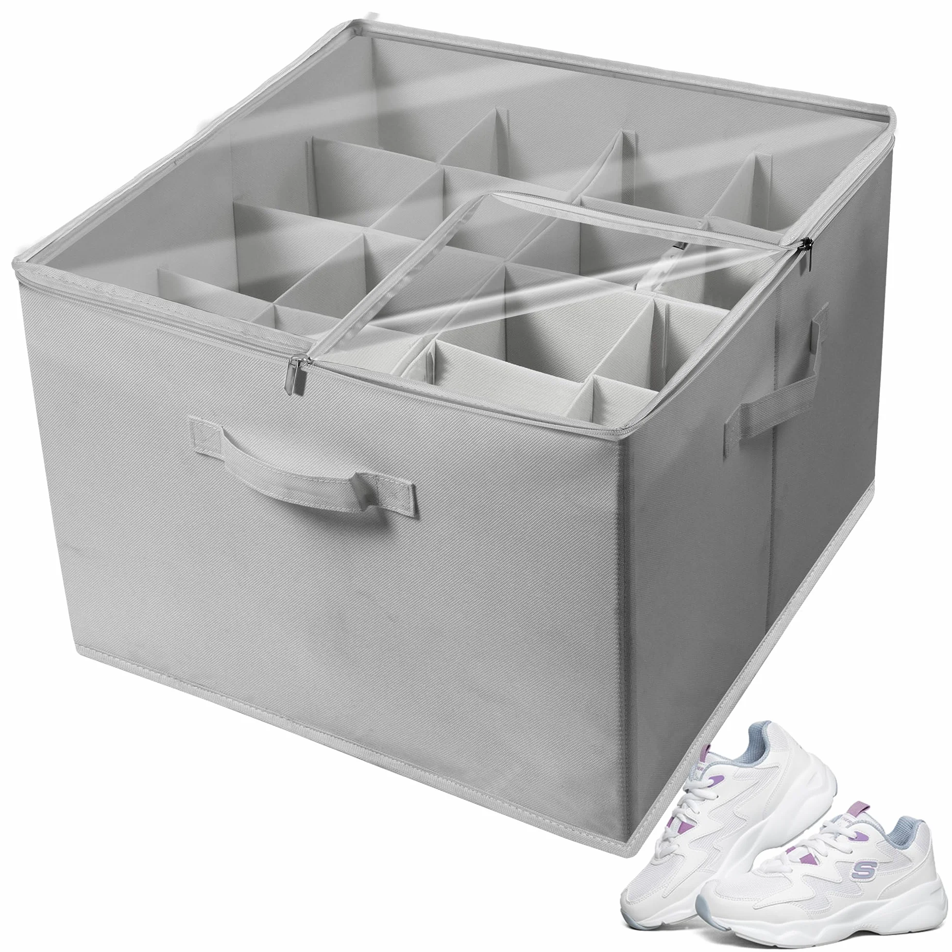 Szafka Na Buty z 16 Przegródkami z Pokrywą PVC i Uchwytami Szary