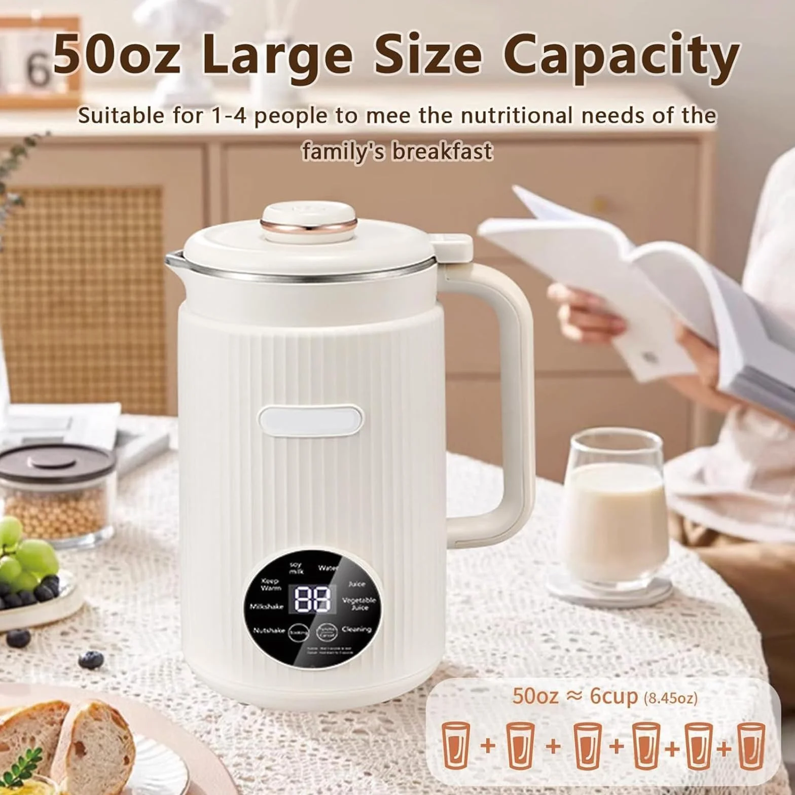 Elektryczny ekspres do mleka sojowego o pojemności 1200 ml, automatyczny inteligentny blender do żywności, 10-ostrzowy system cięcia ze stali nierdzewnej, 12-godzinny timer, 8 wszechstronnych green
