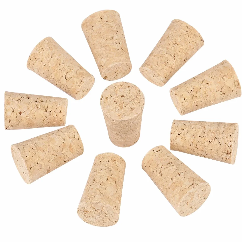 Naturalne korki do wina – 10 szt. naturalnych drewnianych korkowych korków, szczelne, zwężane, puste korki do wina, butelki z korka, rzemiosło do butelek wina, alkoholu (2,2 x 3,5 x 1,7)