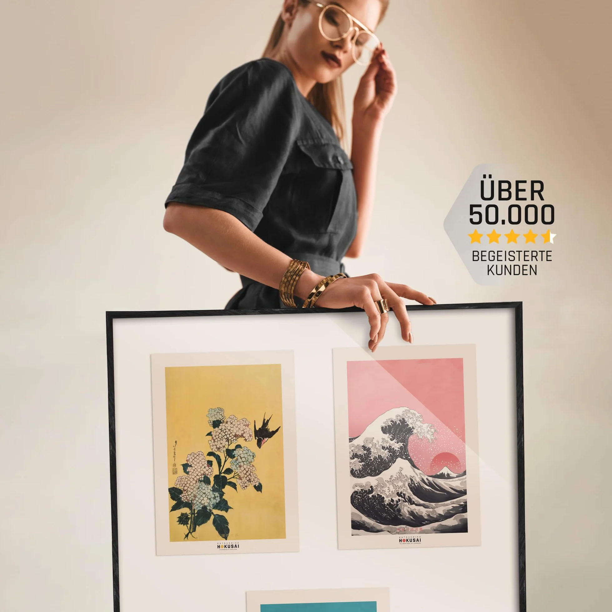 Hokusai zestaw japońskich plakatów, dekoracja ścienna, japońska sztuka, obrazy do sypialni, salonu, dekoracja salonu, obrazy eklektyczne (3 x A3, bez ramki)