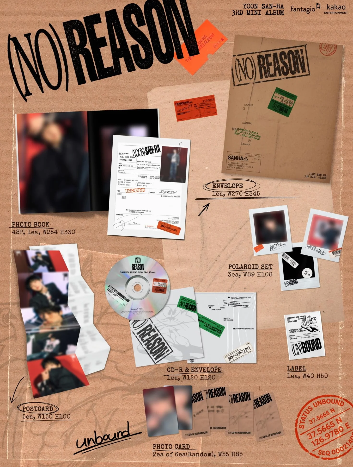 ASTRO Yoon Sanha No Reason 3. mini album standardowy 2 wersja zestaw (niezdefiniowany+niezwiązana płyta CD+PhotoBook+pocztówka+polaroid+karta fotograficzna+etykieta+śledzenie