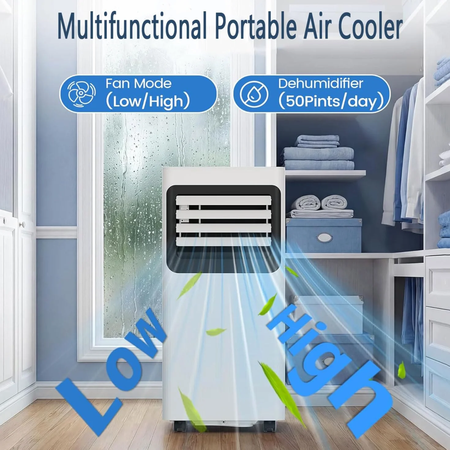 Przenośny klimatyzator 7000 BTU, chłodzi 350 m2, inteligentny klimatyzator z wentylatorem, osuszaczem, trybem uśpienia, timerem 24H, pilotem zdalnego sterowania i zestawem instalacyjnym