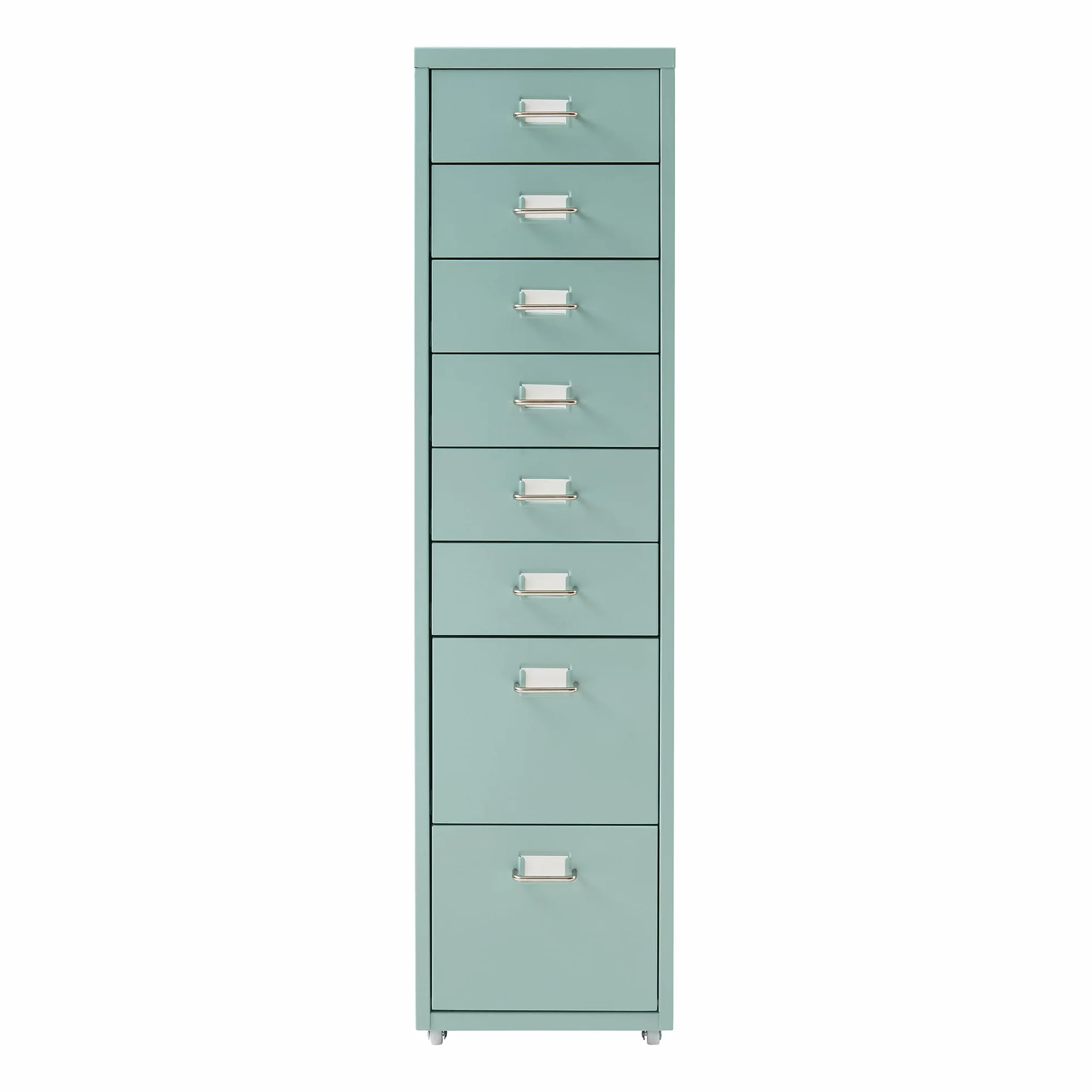 [en.casa] Kontener na kółkach Kökar szafka z metalowymi szufladami do dokumentów z 8 szufladami, wózek biurowy na rolkach do gabinetu 109 x 28 x 41 cm, kolor mintowy