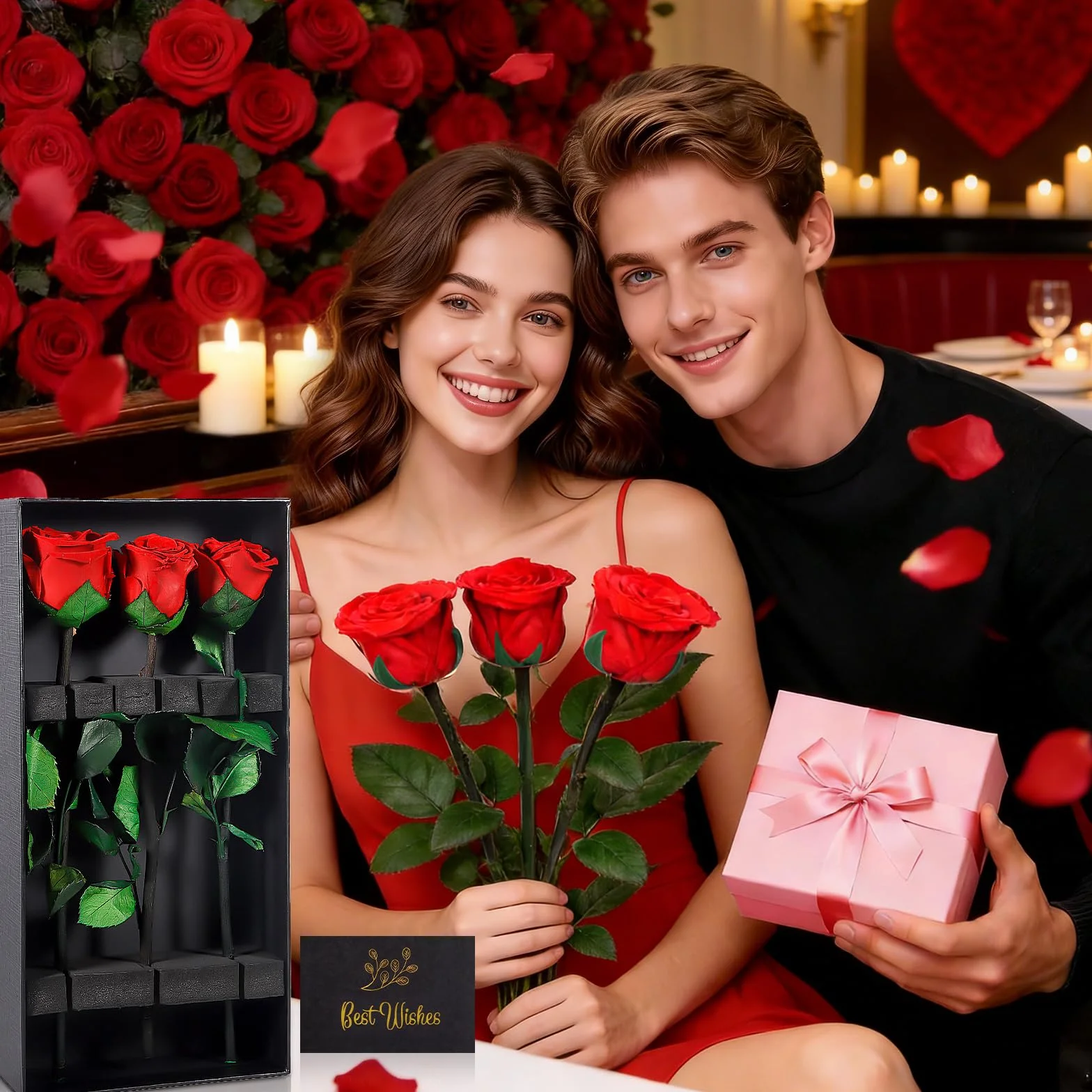 3 Infinity Rose, Wieczne Czerwone Róże Z łOdygami, Prawdziwa Róża Prezent Urodzinowy dla Kobiet, Zakonserwowany Kwiat Róż z PudełKiem na Dzień Matki Rocznica Walentynki BożE Narodzenie