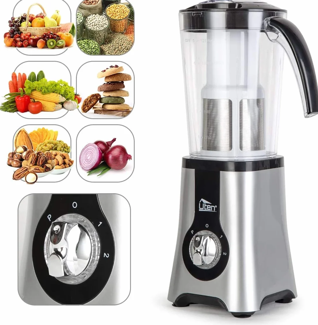 Blender Smoothie 1,25 l, 380 W, mini blender kuchenny, blender 5 w 1 do koktajli mlecznych, soków owocowych i warzywnych, przenośny blender do uprawiania sportu, podróży i domu